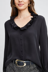 Silk Ruffle Neck Shirt | Elie Tahari BLACK