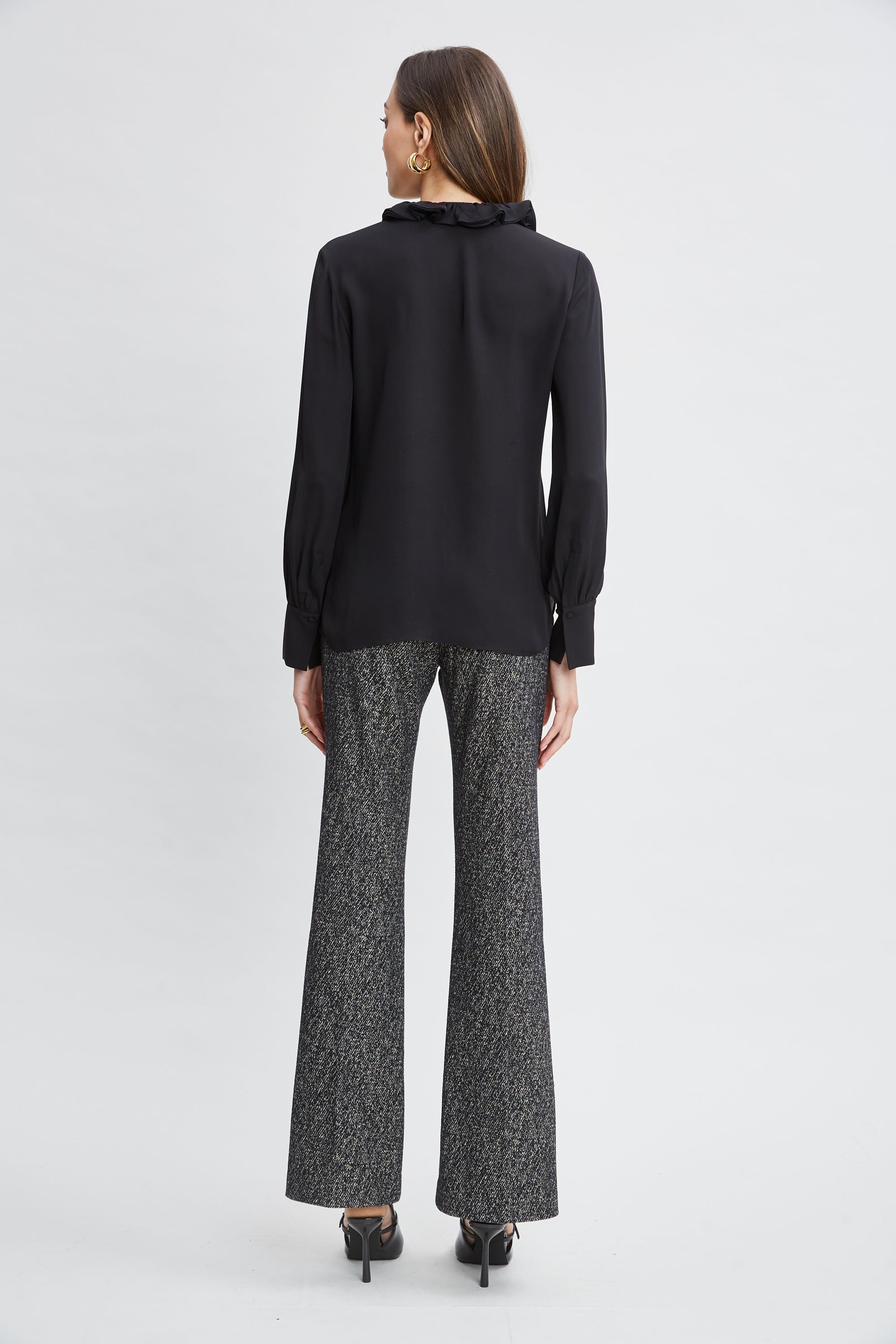 Silk Ruffle Neck Shirt | Elie Tahari BLACK