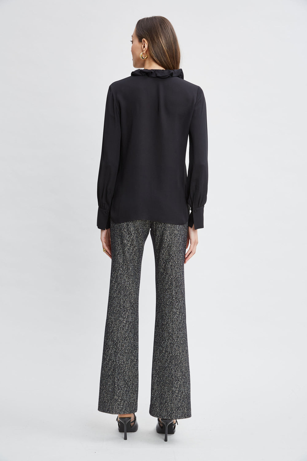 Silk Ruffle Neck Shirt | Elie Tahari BLACK