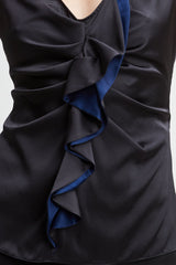 Silk Satin Sleeveless Ruffle Top | Elie Tahari BLACK