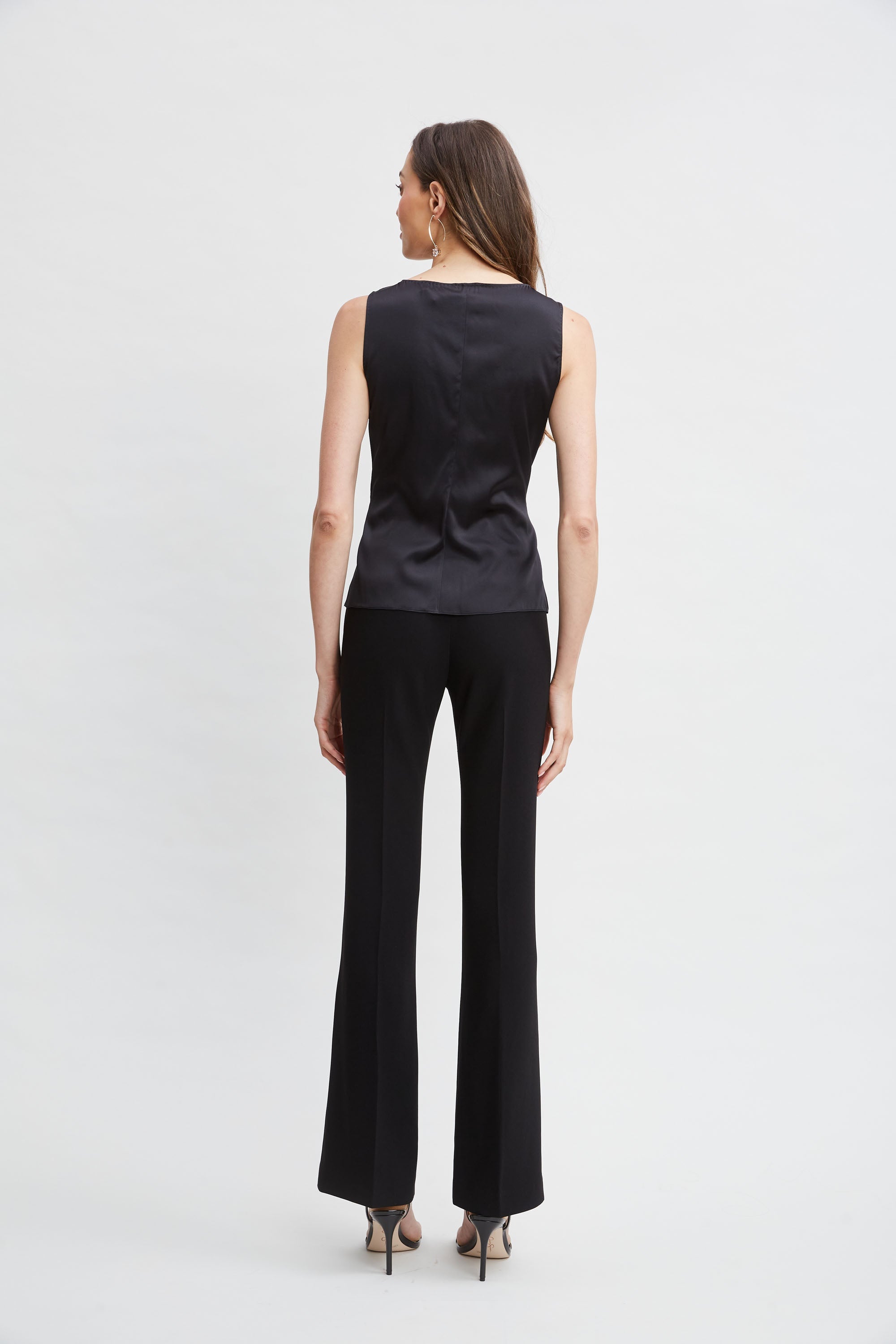 Silk Satin Sleeveless Ruffle Top | Elie Tahari BLACK