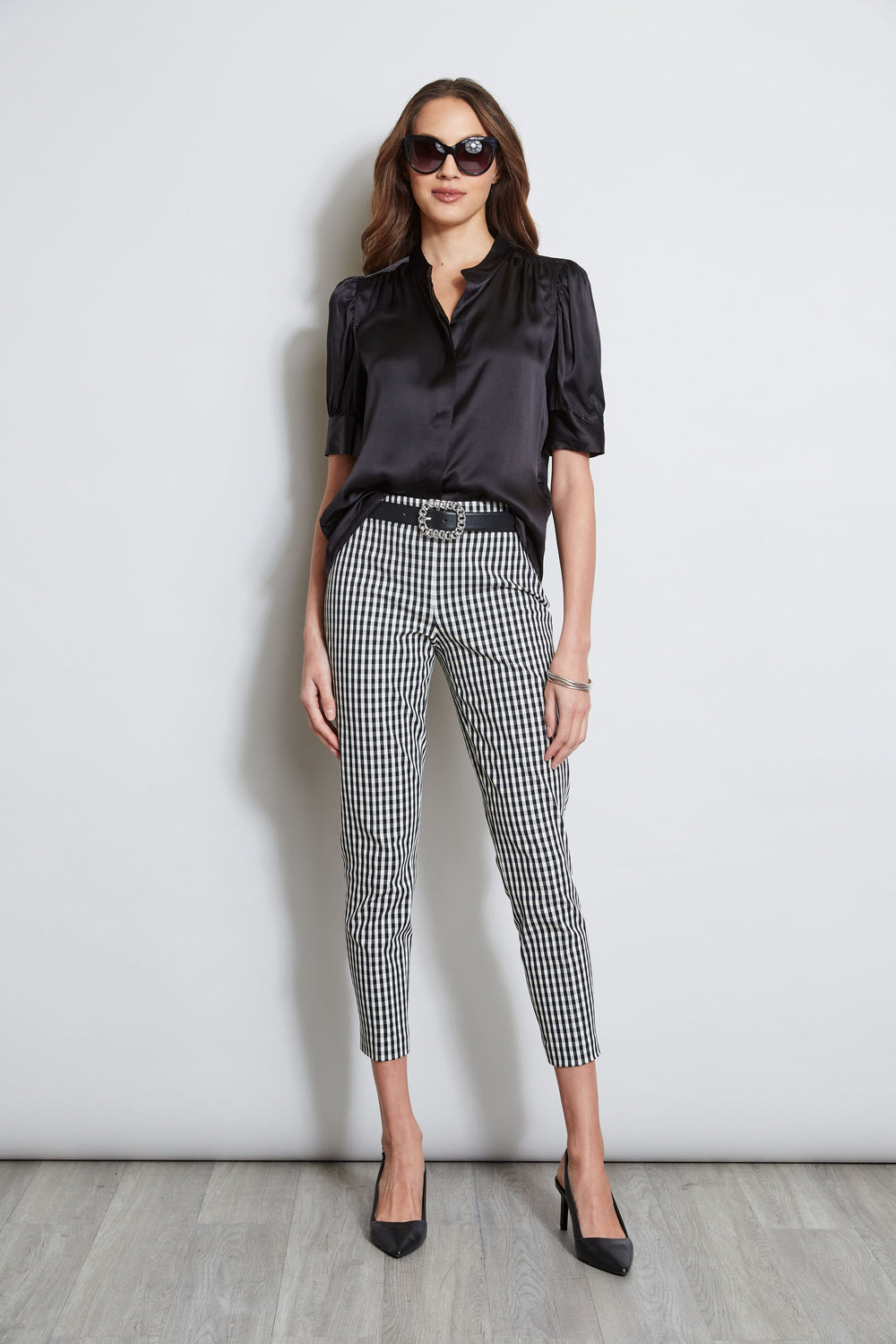 Silk Satin Ruched Sleeve Shirt | Elie Tahari BLACK