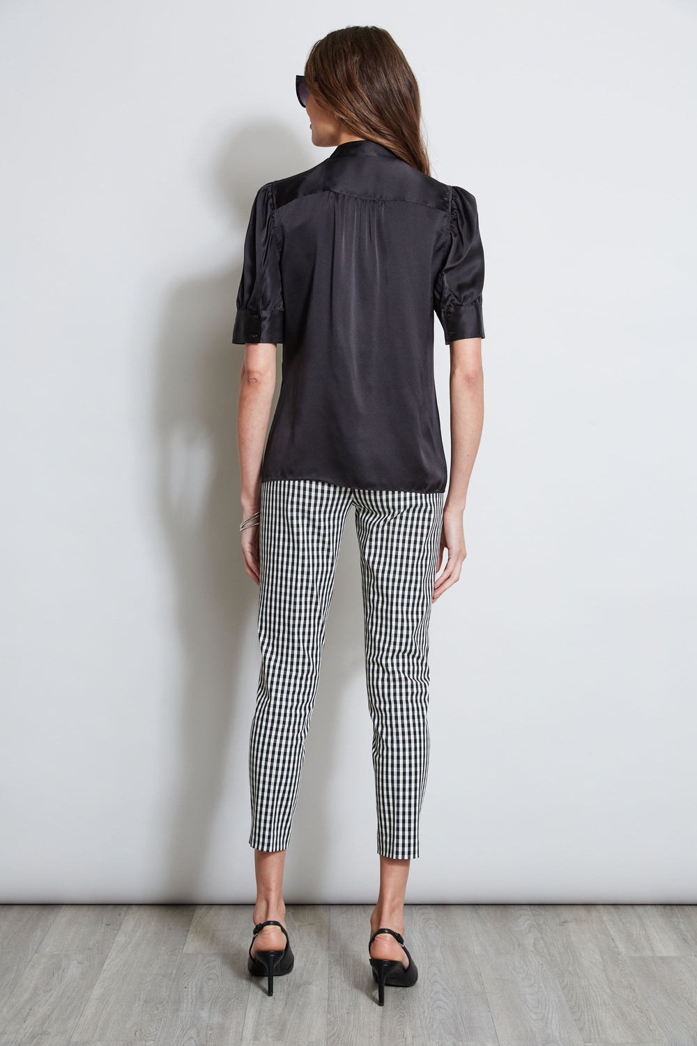 Silk Satin Ruched Sleeve Shirt | Elie Tahari BLACK