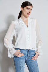 Embroidered Sleeve Blouson Shirt | Elie Tahari FRESH PEARL