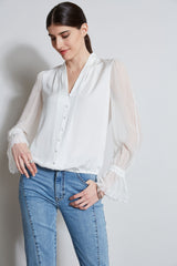 Embroidered Sleeve Blouson Shirt | Elie Tahari FRESH PEARL