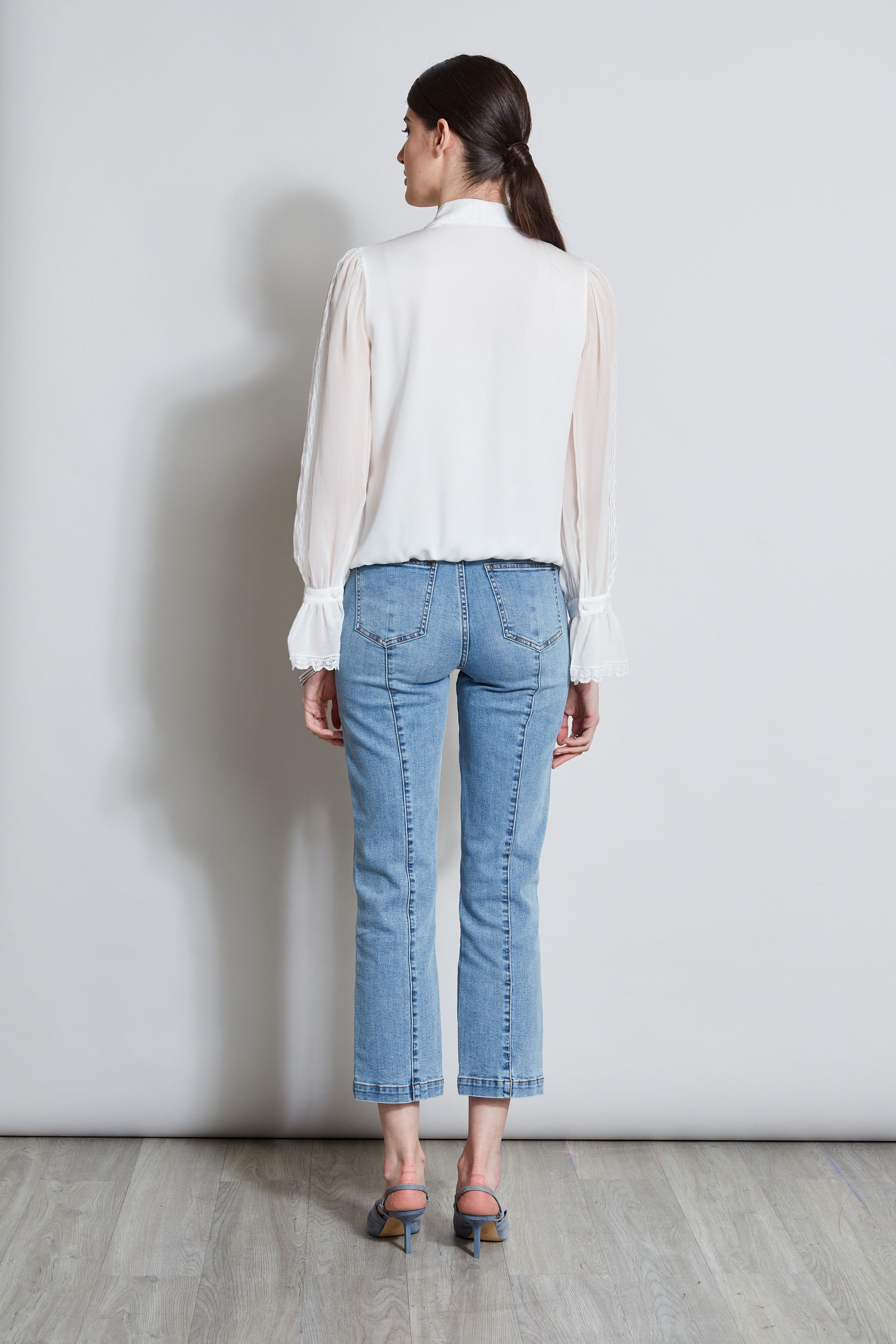 Embroidered Sleeve Blouson Shirt | Elie Tahari FRESH PEARL