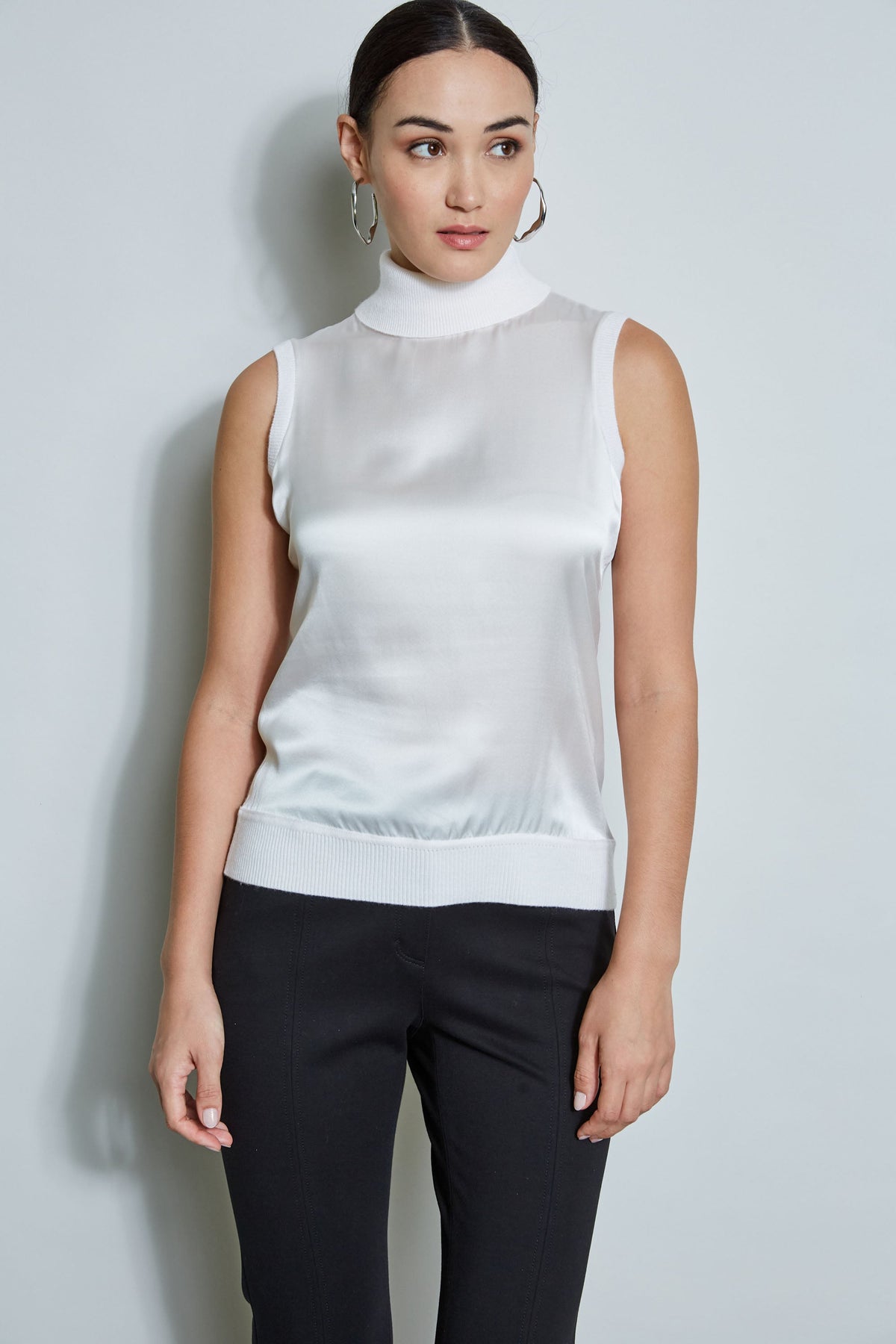 Sleeveless Satin Front Sweater | Elie Tahari SNOW
