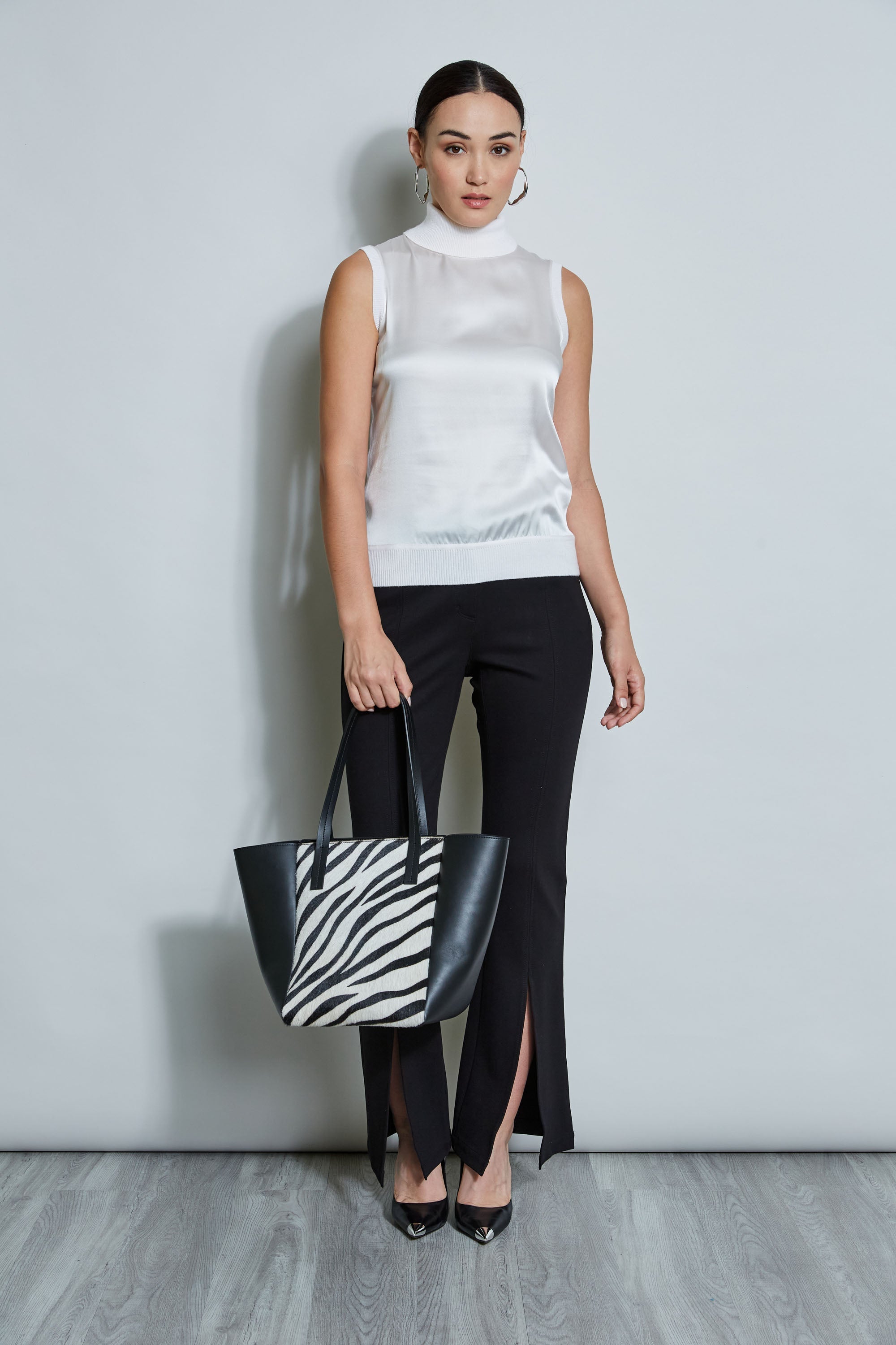 Sleeveless Satin Front Sweater | Elie Tahari SNOW