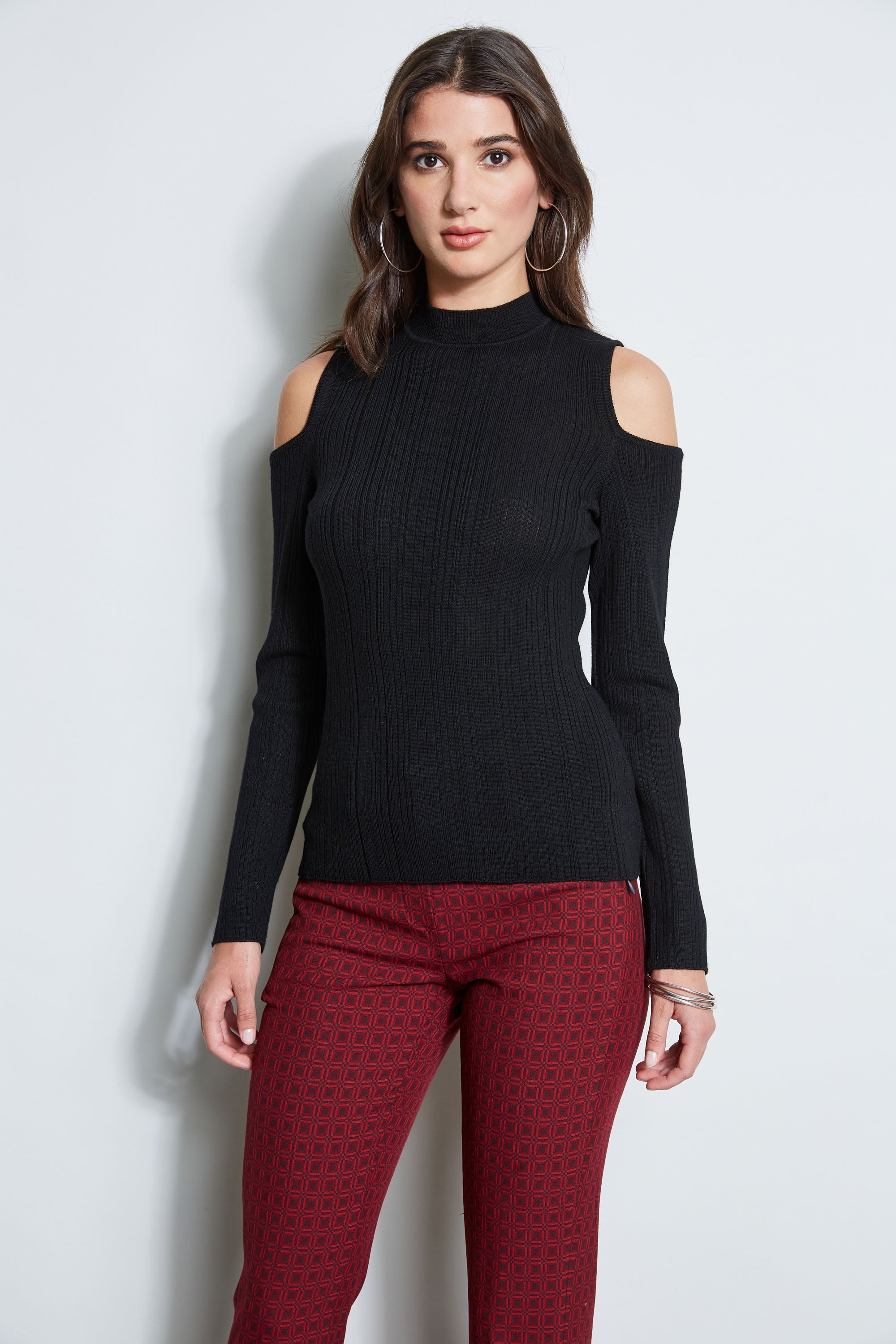 Cold Shoulder Mock Neck Sweater | Elie Tahari BLACK