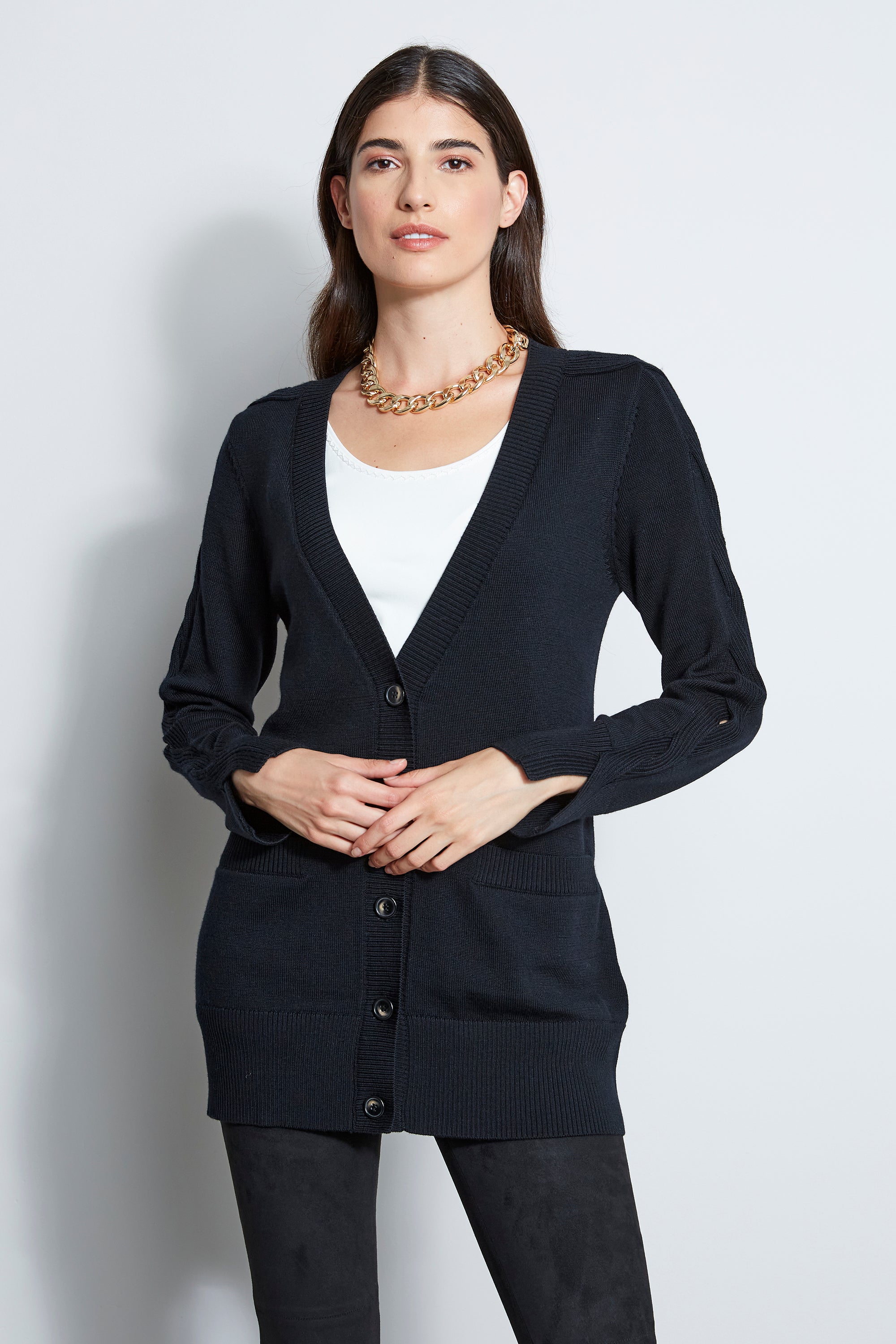 Cable Button Cardigan | Elie Tahari BLACK