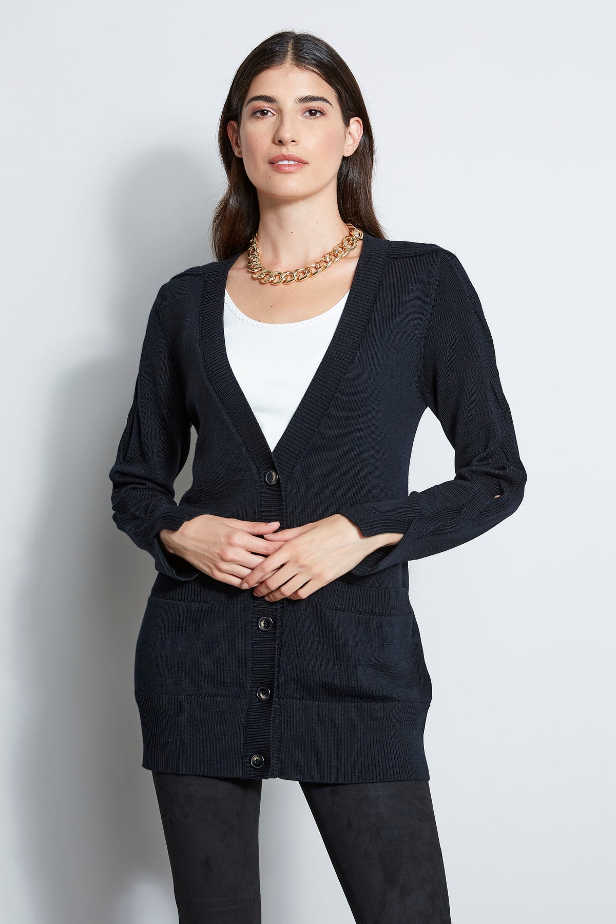 Cable Button Cardigan | Elie Tahari BLACK