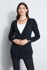 Cable Button Cardigan | Elie Tahari BLACK