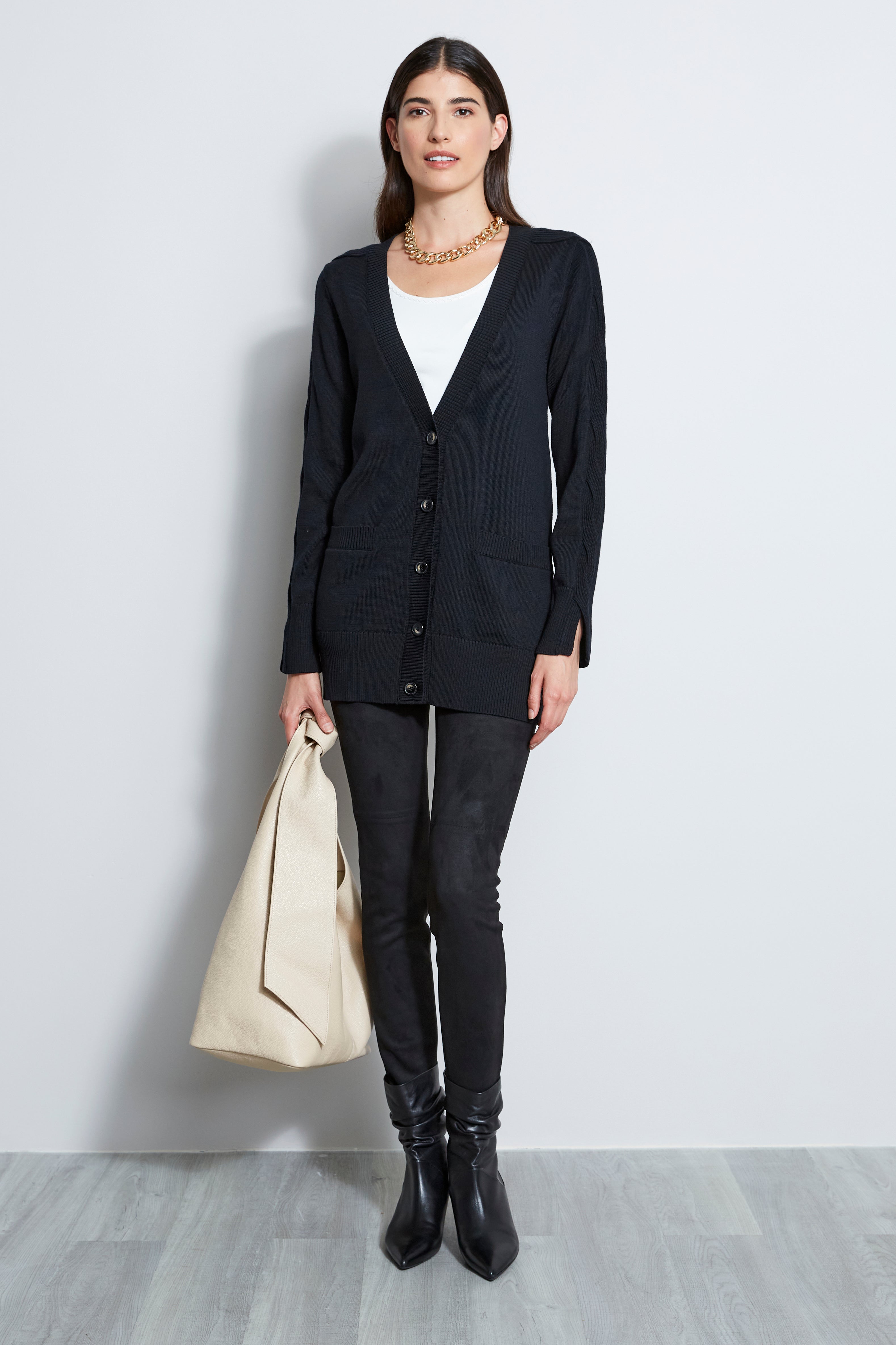 Cable Button Cardigan | Elie Tahari BLACK