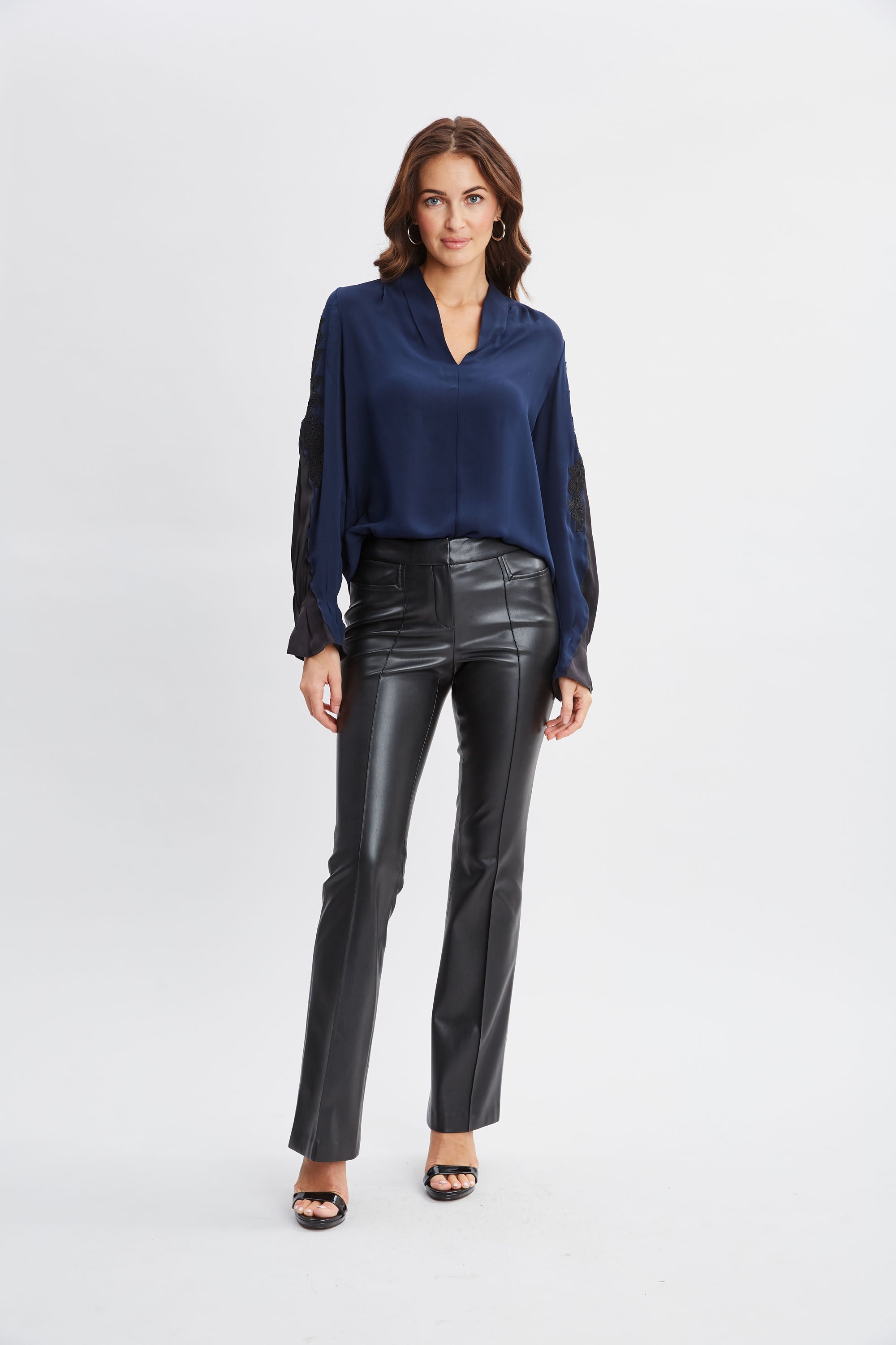 Lace Sleeve Silk Shirt | Elie Tahari MIDNIGHT