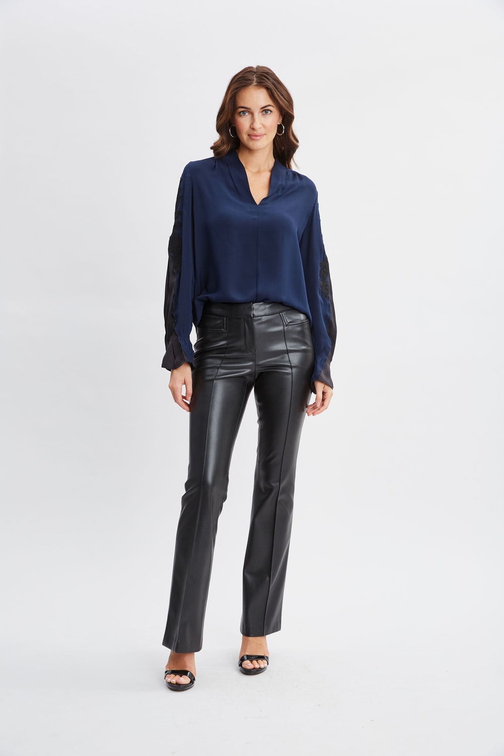 Lace Sleeve Silk Shirt | Elie Tahari MIDNIGHT