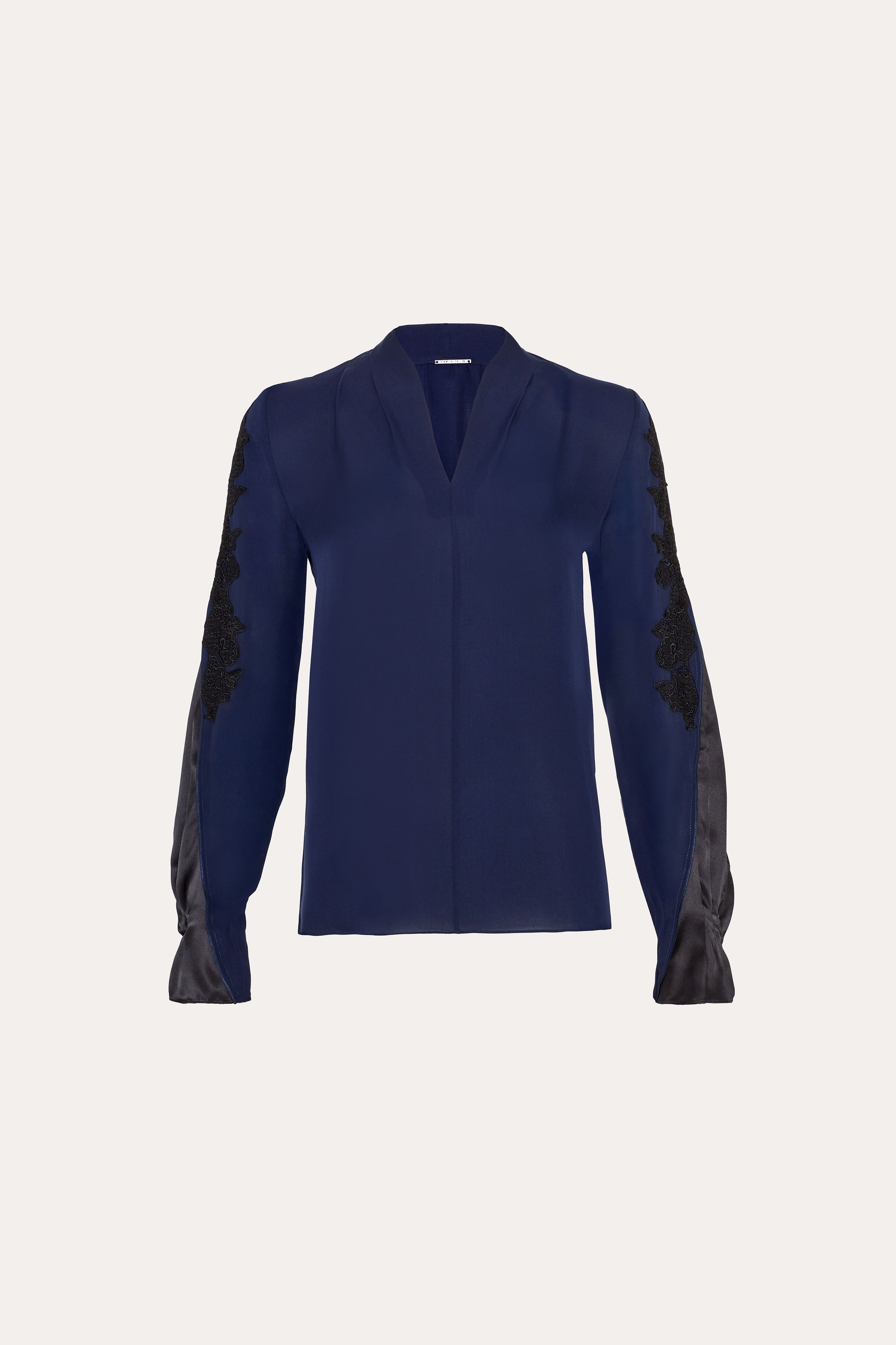 Lace Sleeve Silk Shirt | Elie Tahari MIDNIGHT