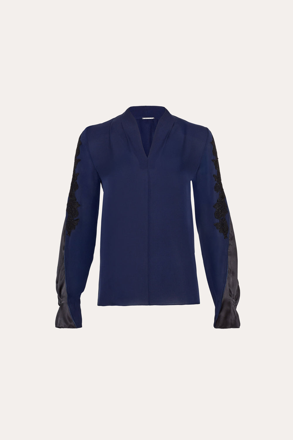 Lace Sleeve Silk Shirt | Elie Tahari MIDNIGHT