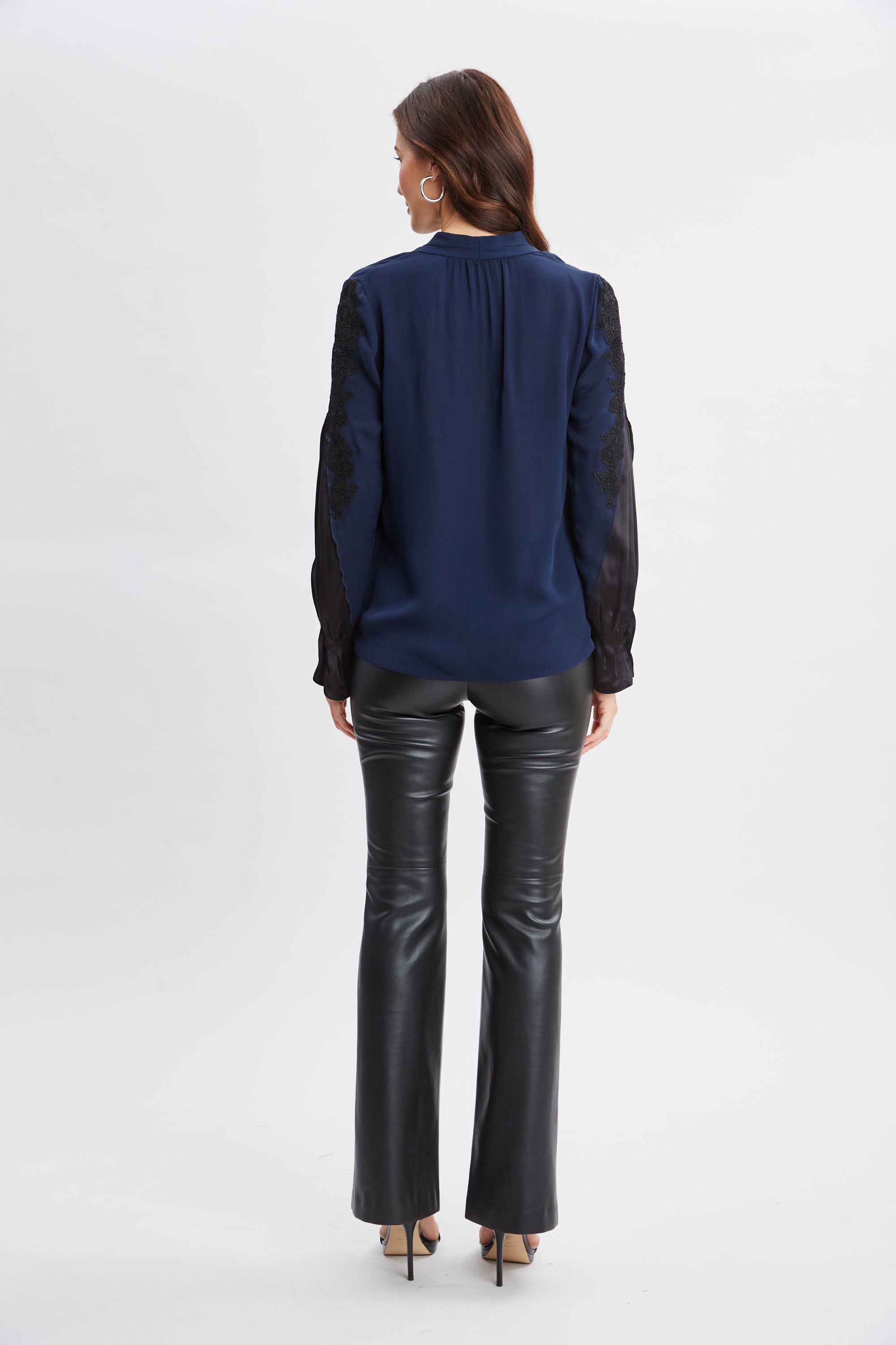 Lace Sleeve Silk Shirt | Elie Tahari MIDNIGHT