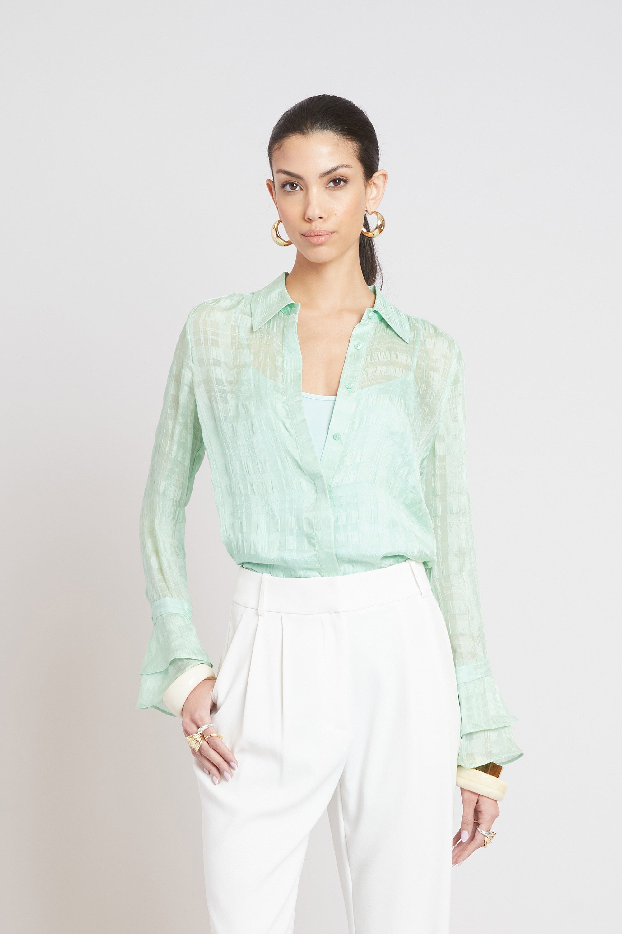 Silk Plaid Jacquard Shirt | Elie Tahari MINT