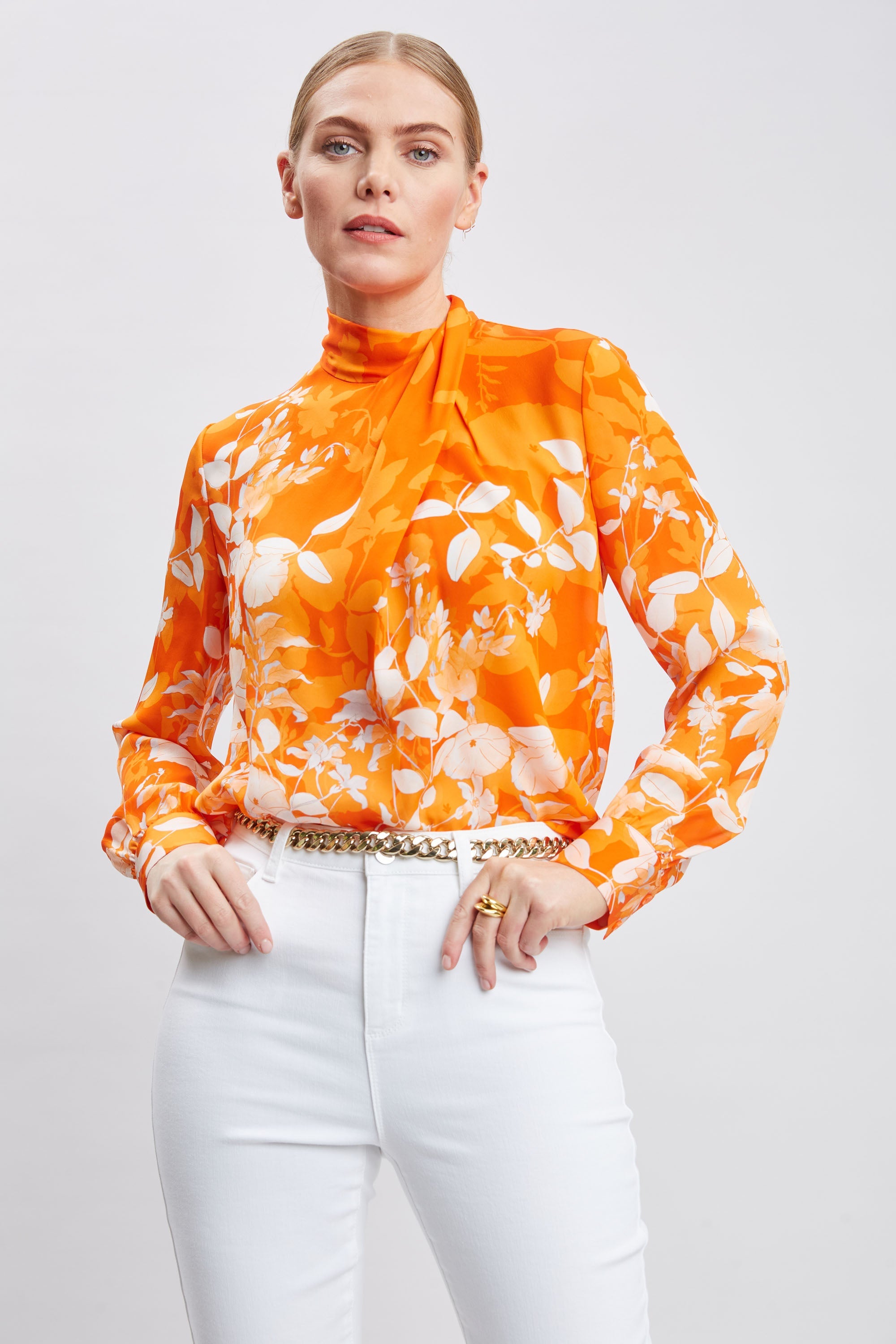 Silk Draped Neck Bloom Shirt | Elie Tahari MULTI