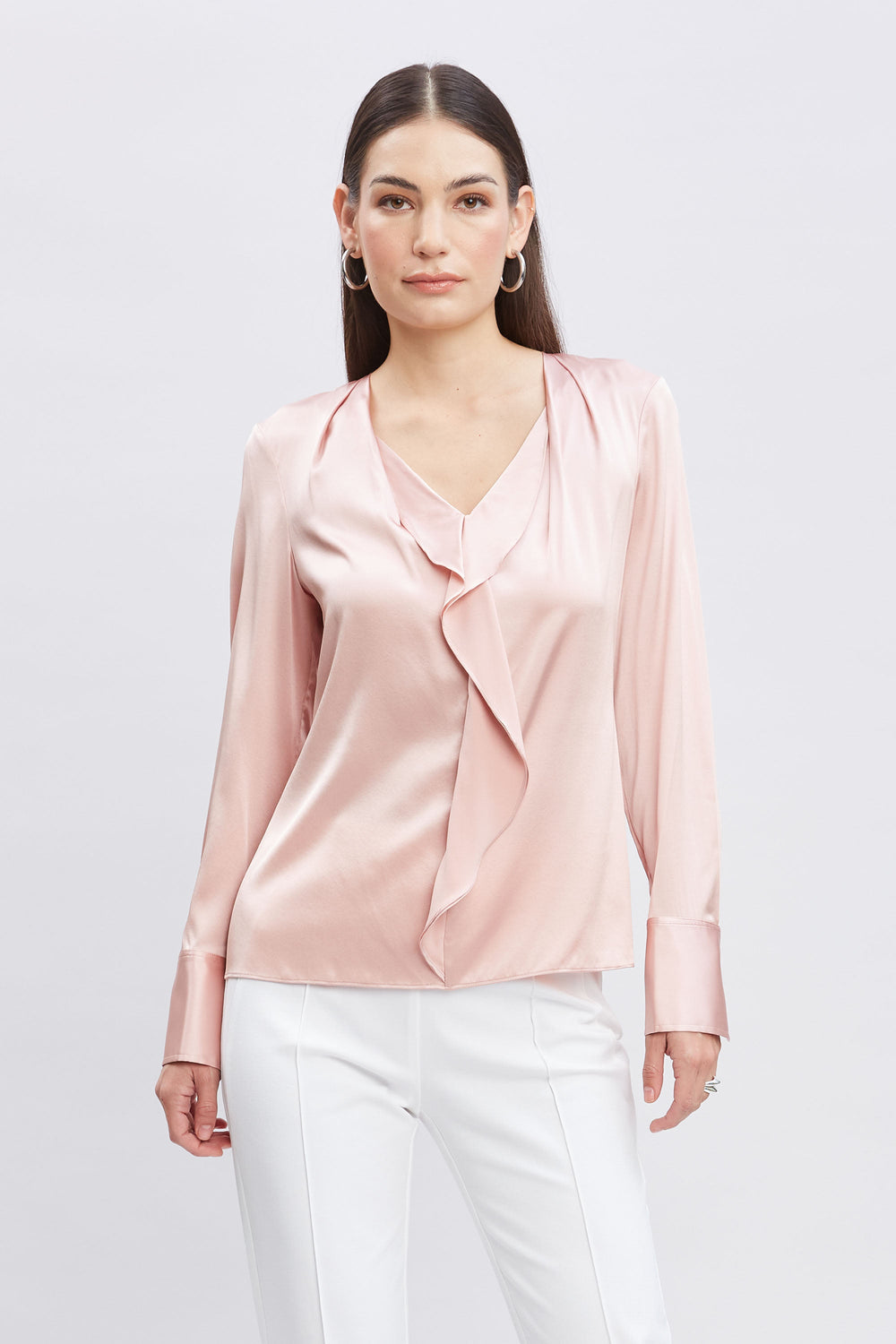Silk Satin Ruffle Contour Shirt | Elie Tahari PINK LEMONADE