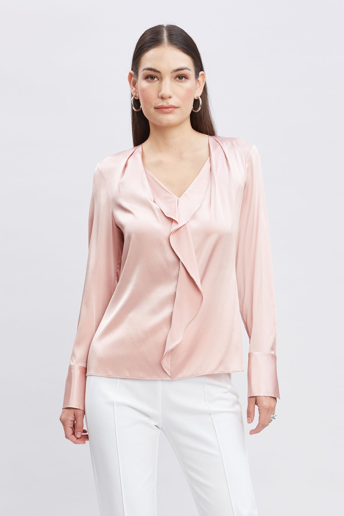 Silk Satin Ruffle Contour Shirt | Elie Tahari PINK LEMONADE
