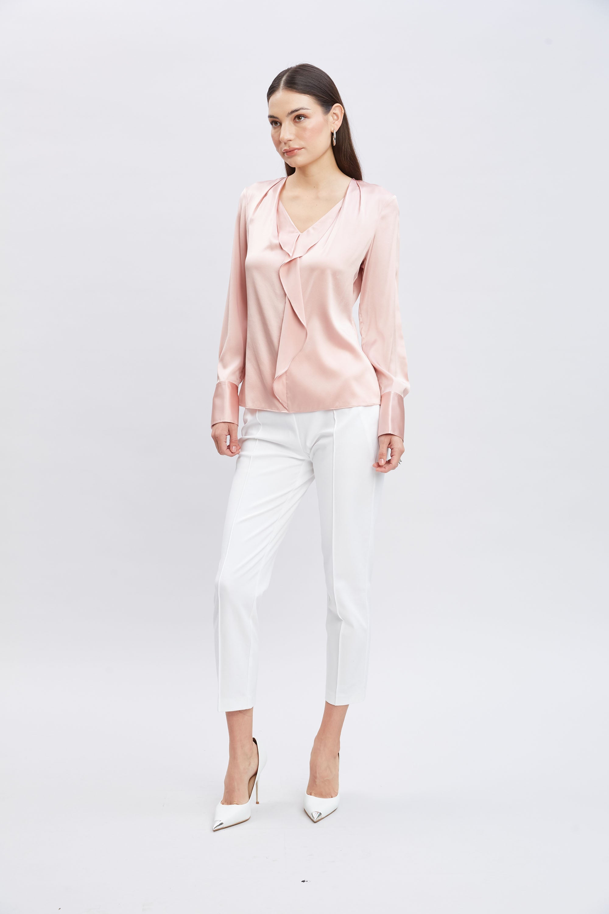 Silk Satin Ruffle Contour Shirt | Elie Tahari PINK LEMONADE