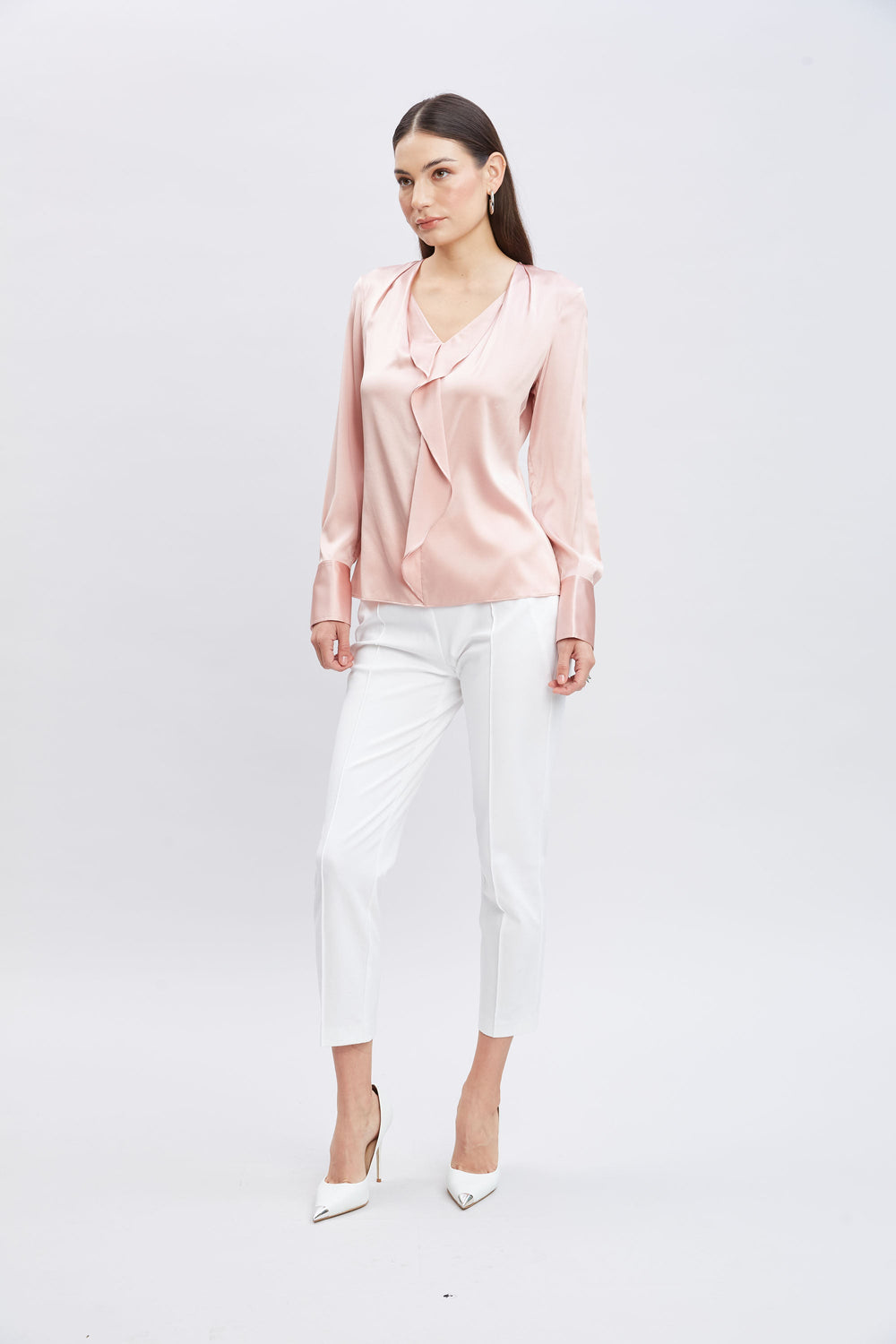 Silk Satin Ruffle Contour Shirt | Elie Tahari PINK LEMONADE