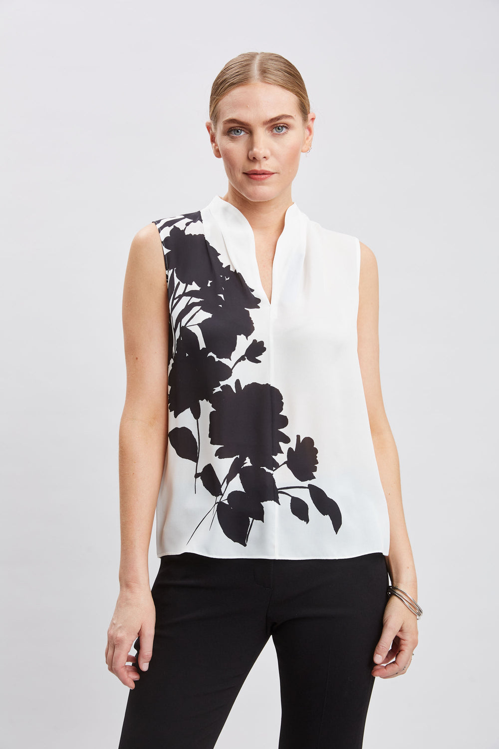 Midnight Garden Sleeveless Silk Top | Elie Tahari IVORY-BLACK