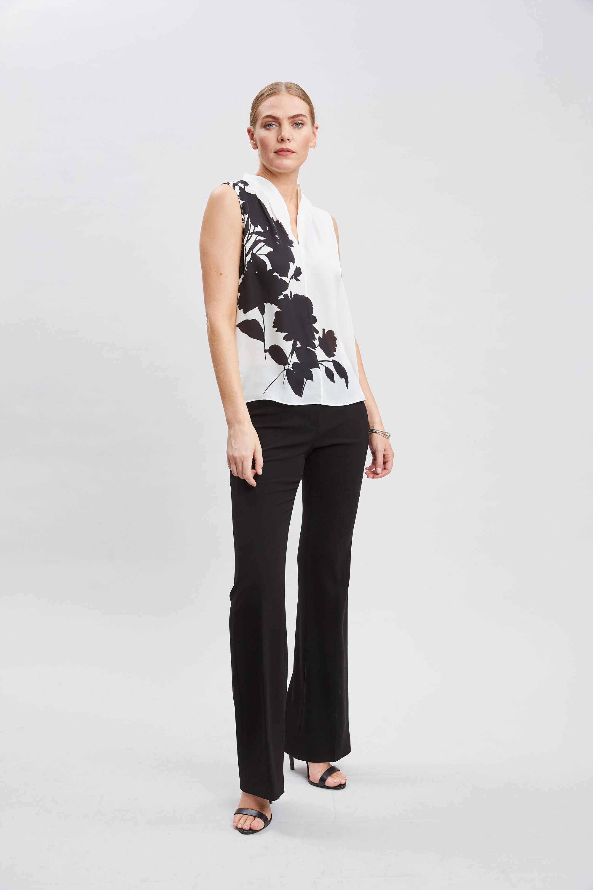 Midnight Garden Sleeveless Silk Top | Elie Tahari IVORY-BLACK