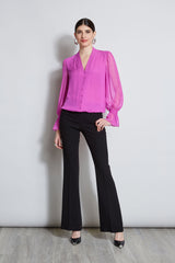 Embroidered Sleeve Blouson Shirt | Elie Tahari PEONY