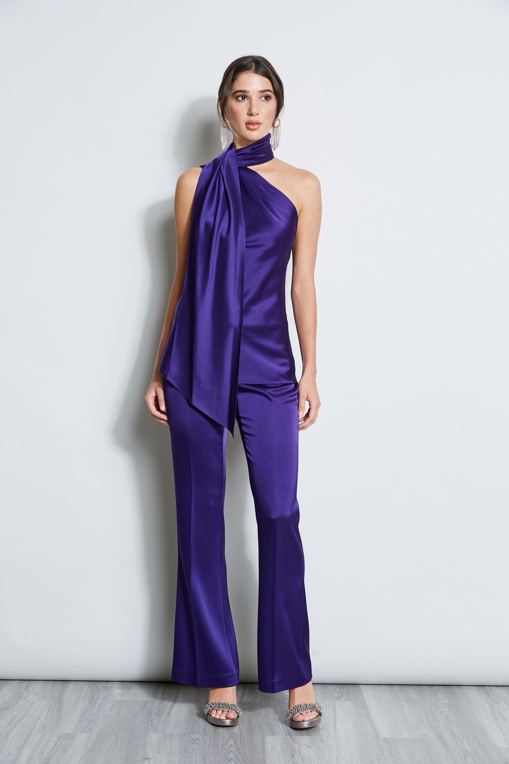 Satin One Shoulder Scarf Top | Elie Tahari WINTER PLUM