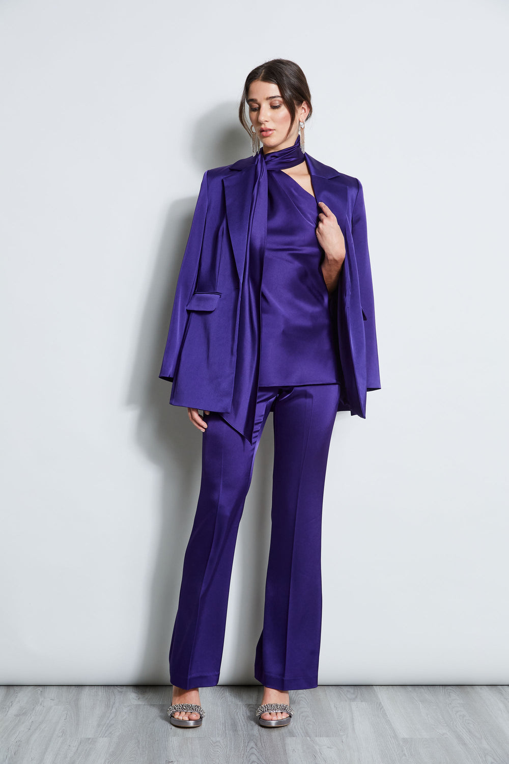 Satin One Shoulder Scarf Top | Elie Tahari WINTER PLUM