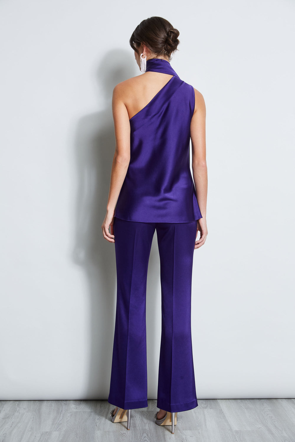 Satin One Shoulder Scarf Top | Elie Tahari WINTER PLUM