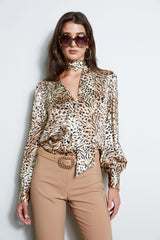 Silk Satin Winter Safari Shirt | Elie Tahari BARK MULTI