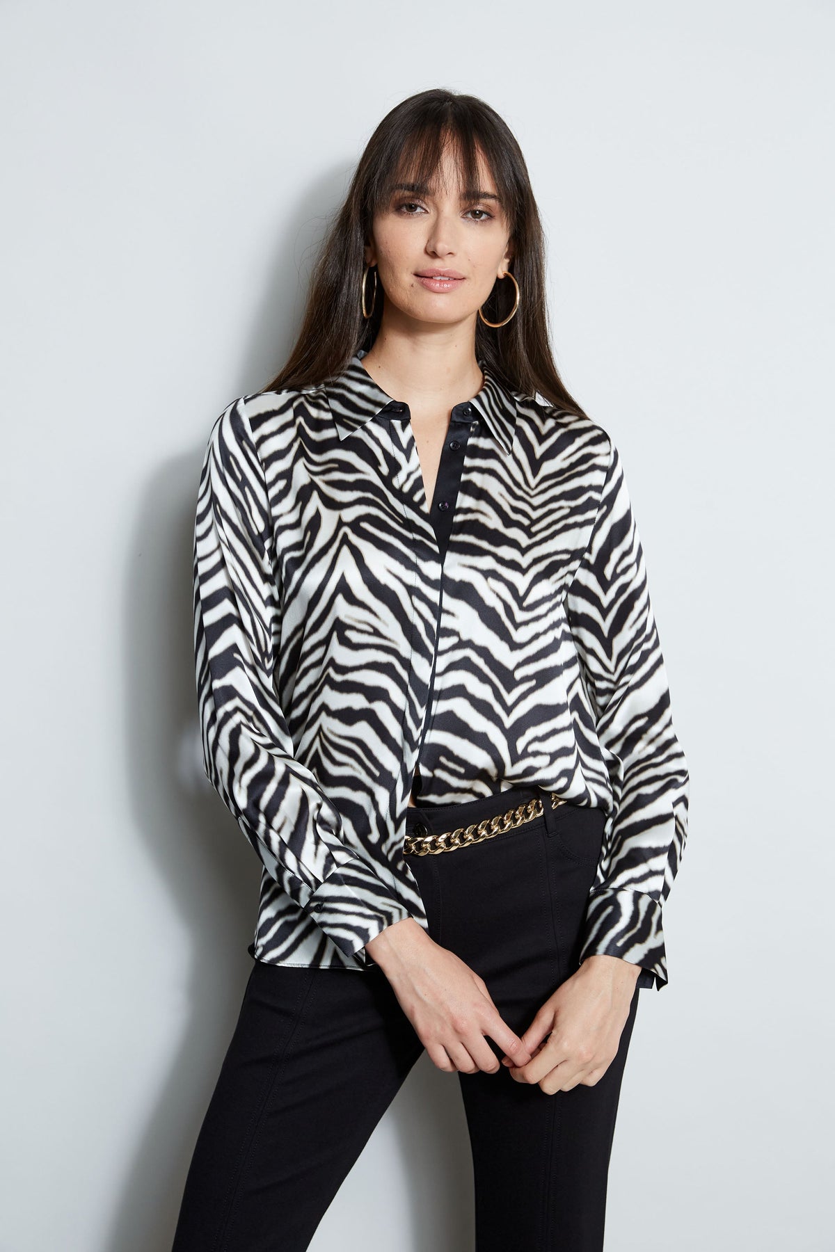 Silk Zebra Button Down Shirt | Elie Tahari BLACK MULTI