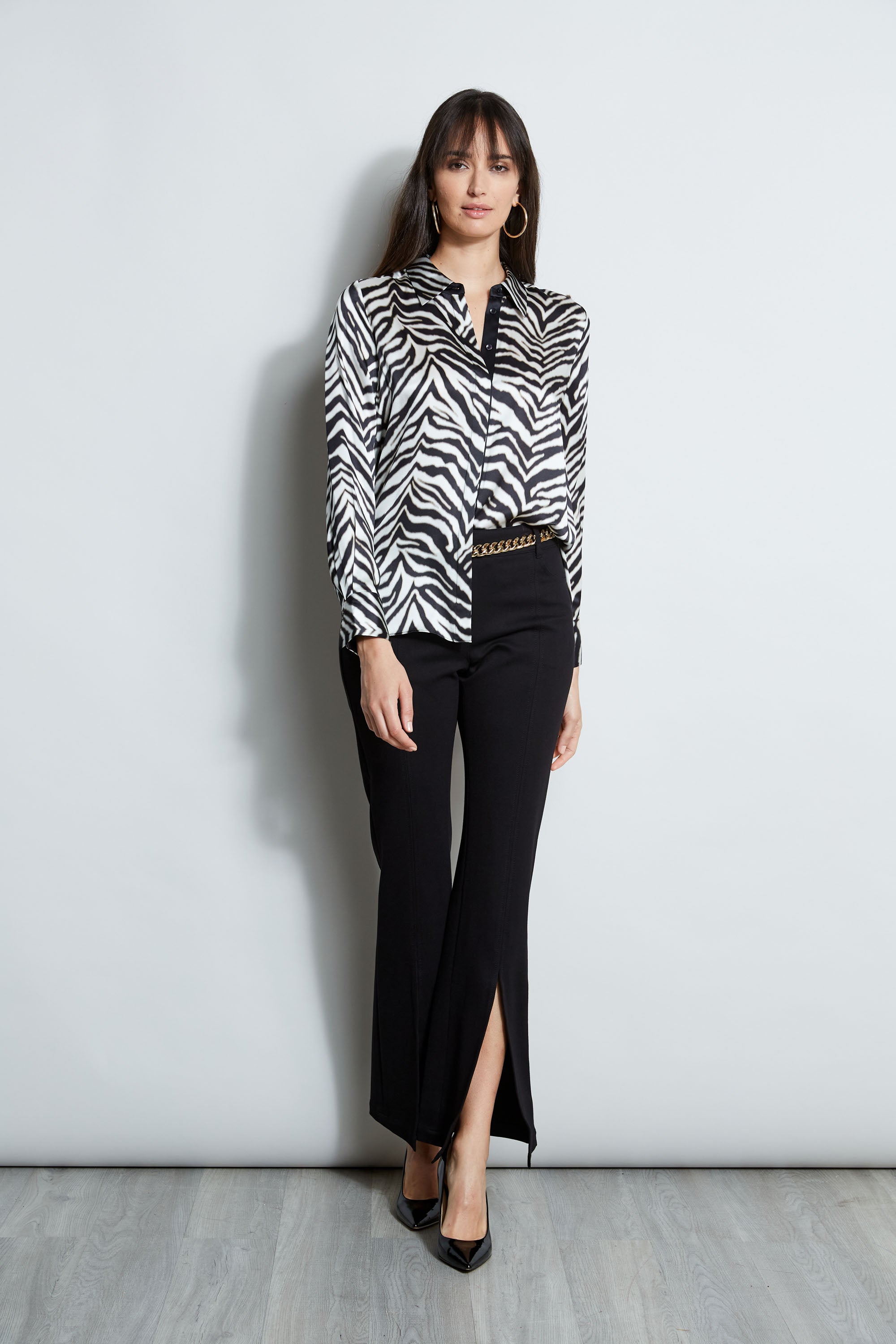 Silk Zebra Button Down Shirt | Elie Tahari BLACK MULTI