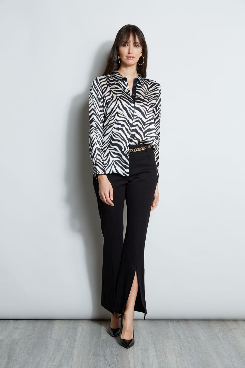 Silk Zebra Button Down Shirt | Elie Tahari BLACK MULTI