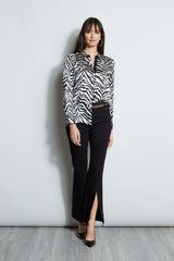 Silk Zebra Button Down Shirt | Elie Tahari BLACK MULTI