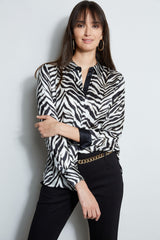 Silk Zebra Button Down Shirt | Elie Tahari BLACK MULTI
