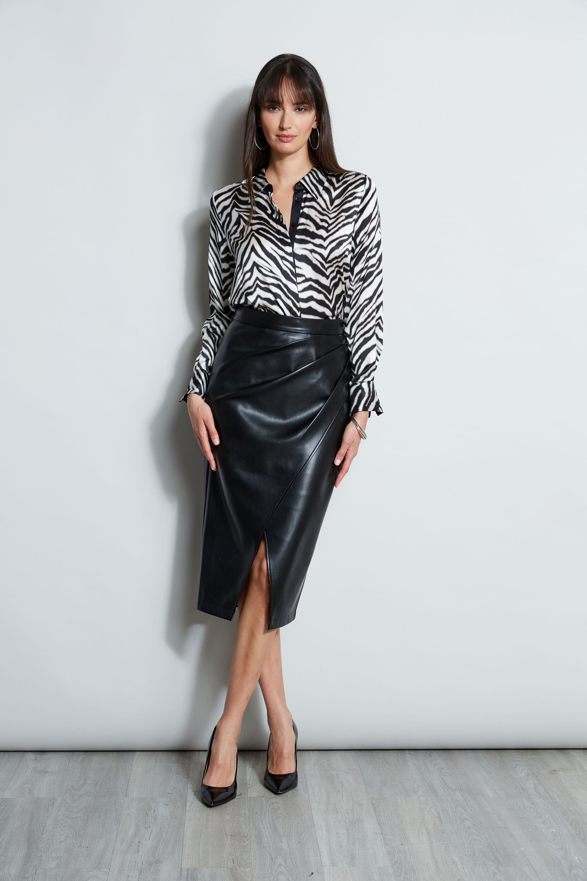 Silk Zebra Button Down Shirt | Elie Tahari BLACK MULTI