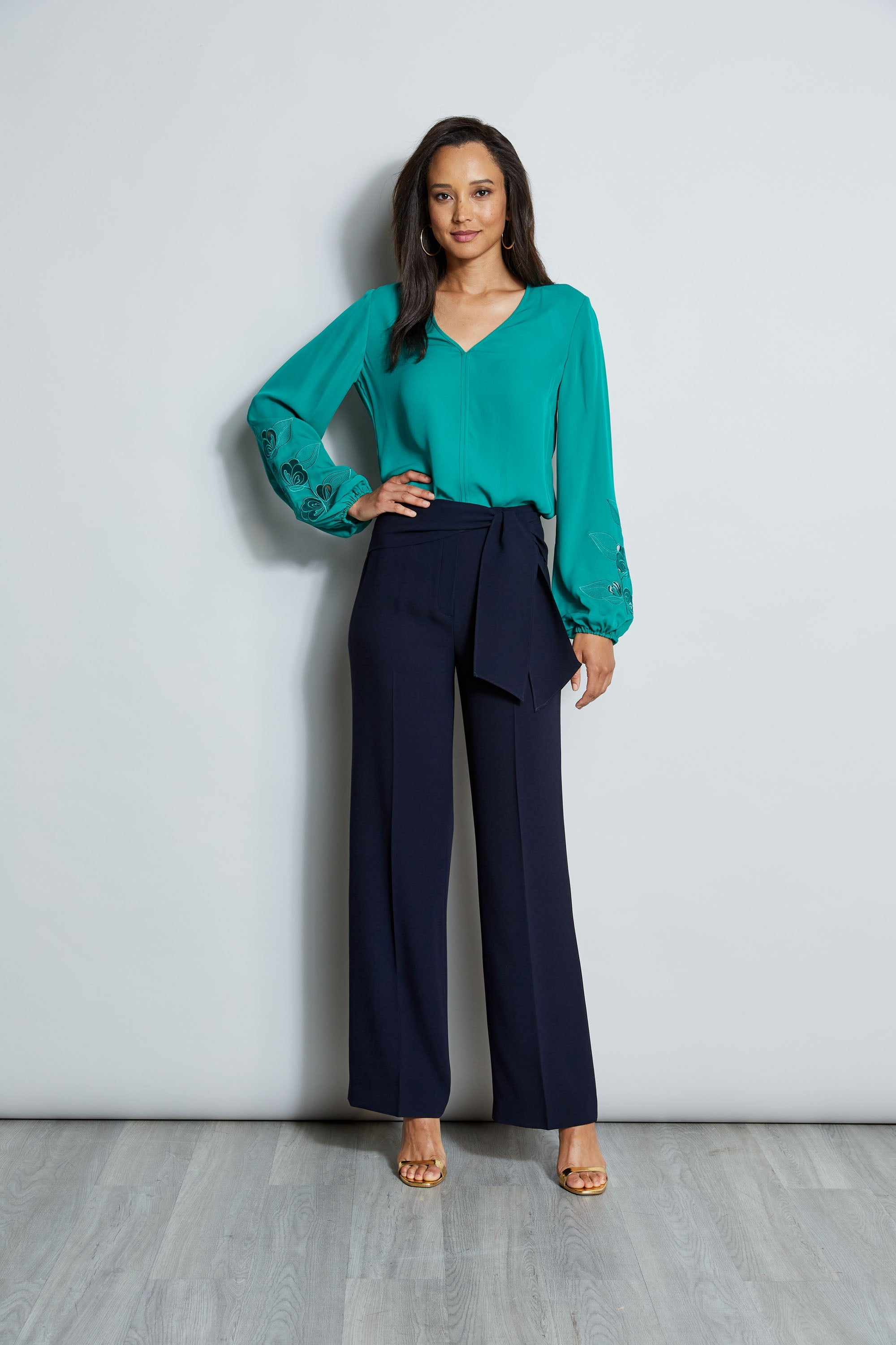 Embroidered Long Sleeve Shirt | Elie Tahari TAHITI GREEN