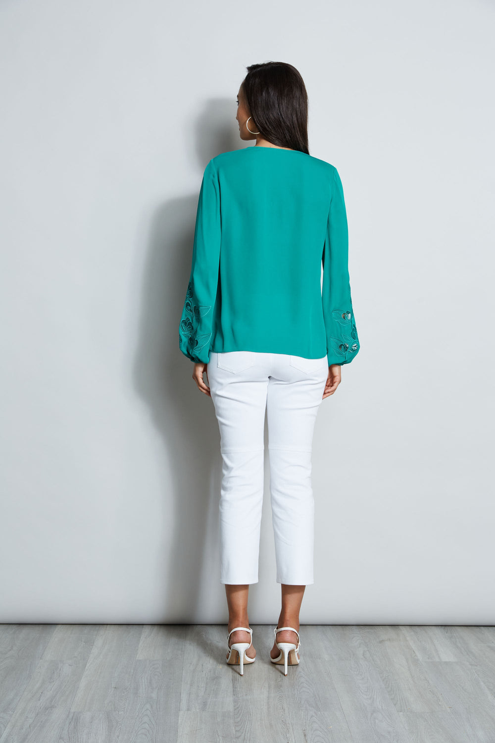 Embroidered Long Sleeve Shirt | Elie Tahari TAHITI GREEN