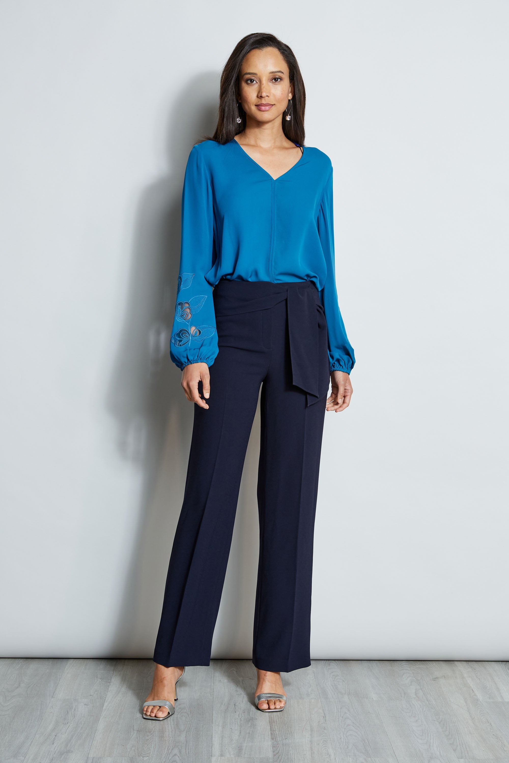 Embroidered Long Sleeve Shirt | Elie Tahari PACIFIC BLUE