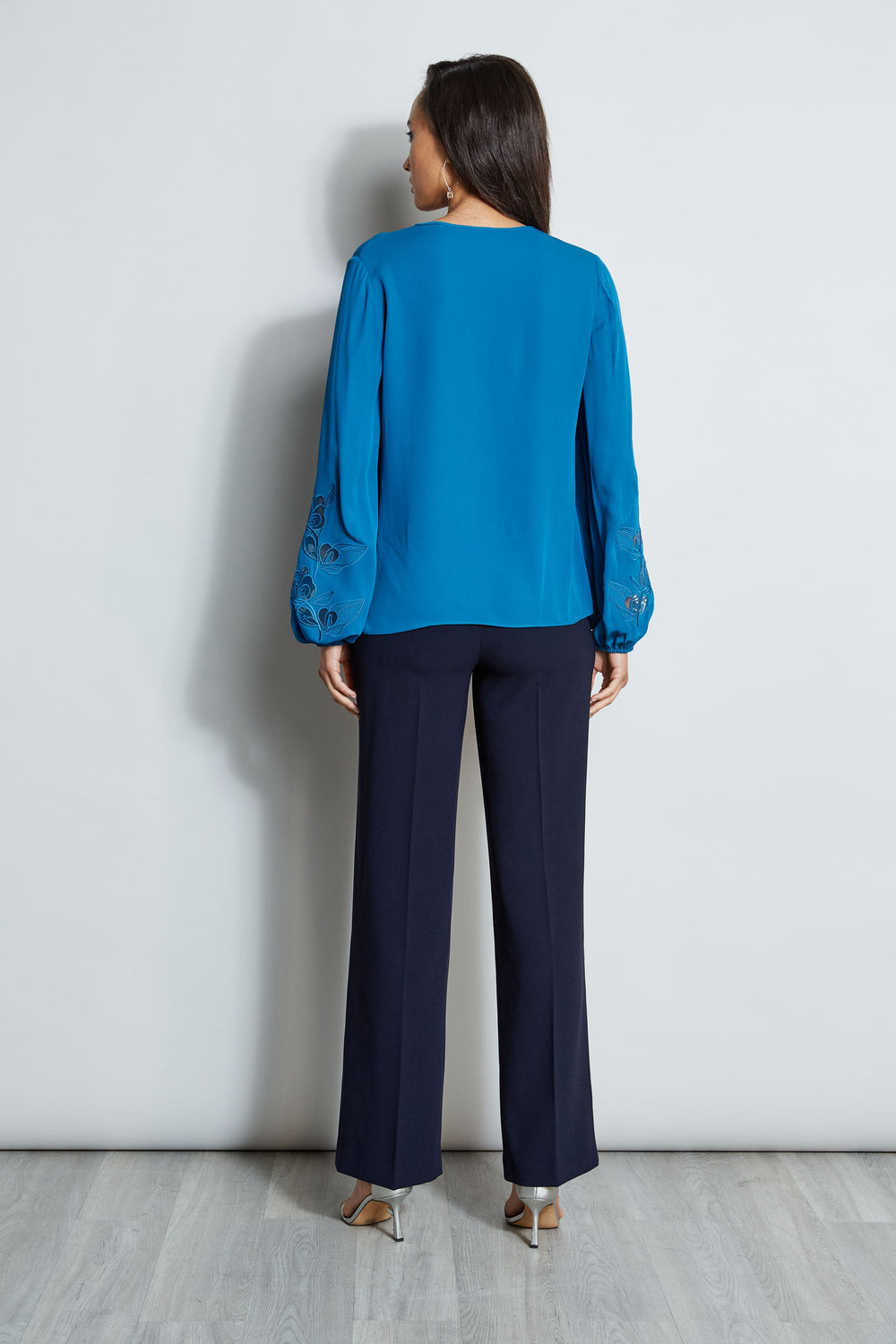 Embroidered Long Sleeve Shirt | Elie Tahari PACIFIC BLUE