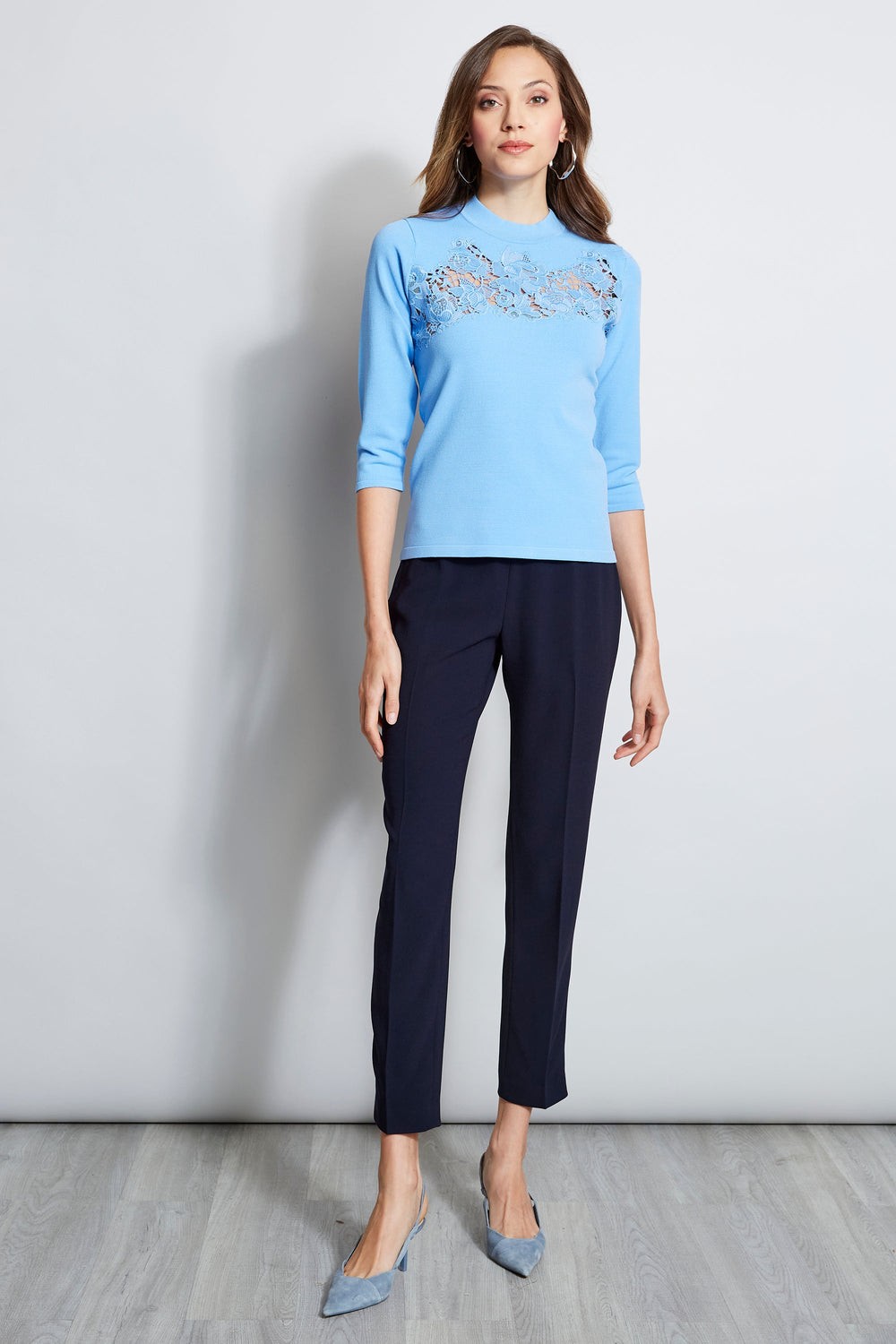 Lace Applique Mock Sweater | Elie Tahari CLOUD BLUE
