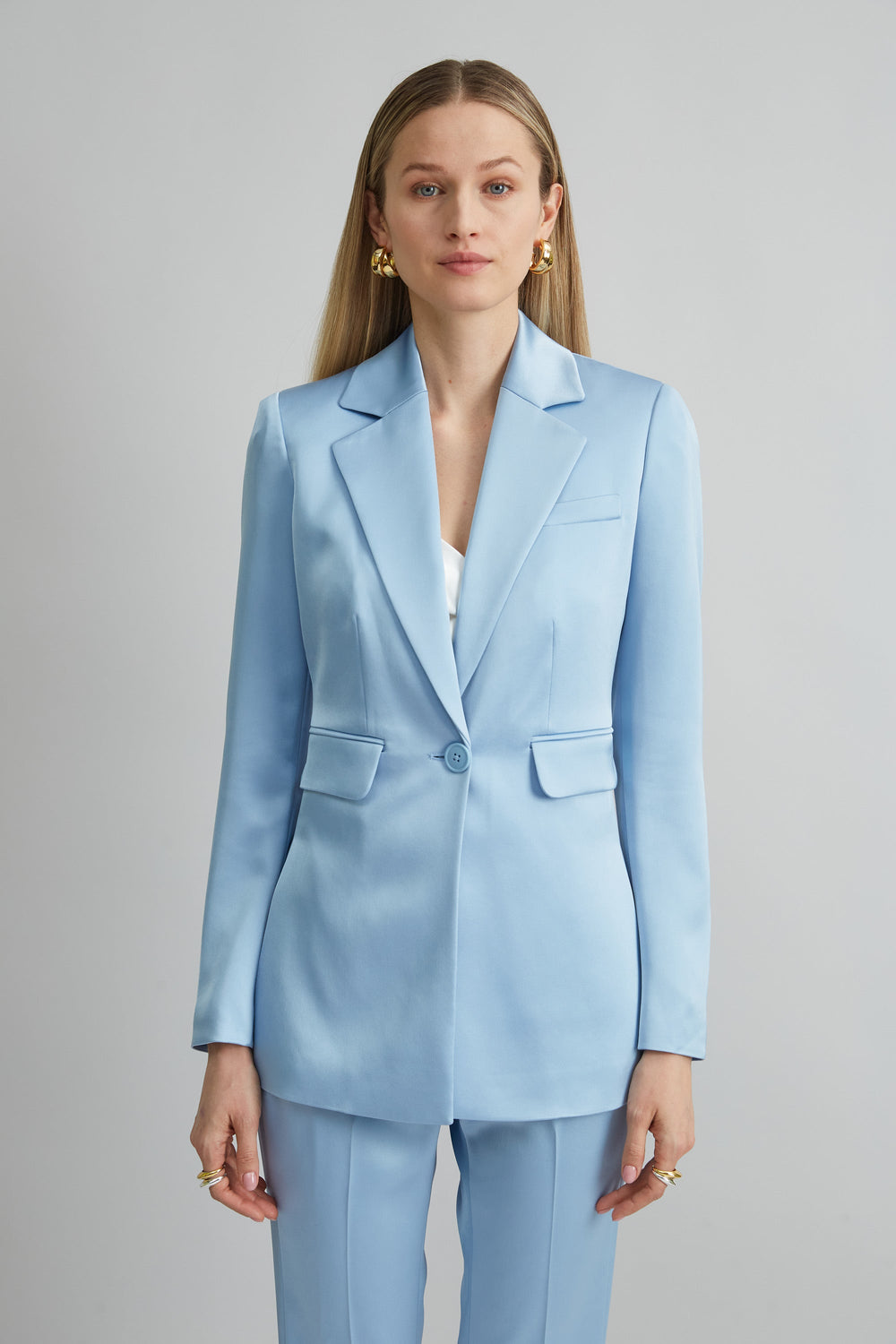 Satin Side Slit Blazer | Elie Tahari MARBLE BLUE