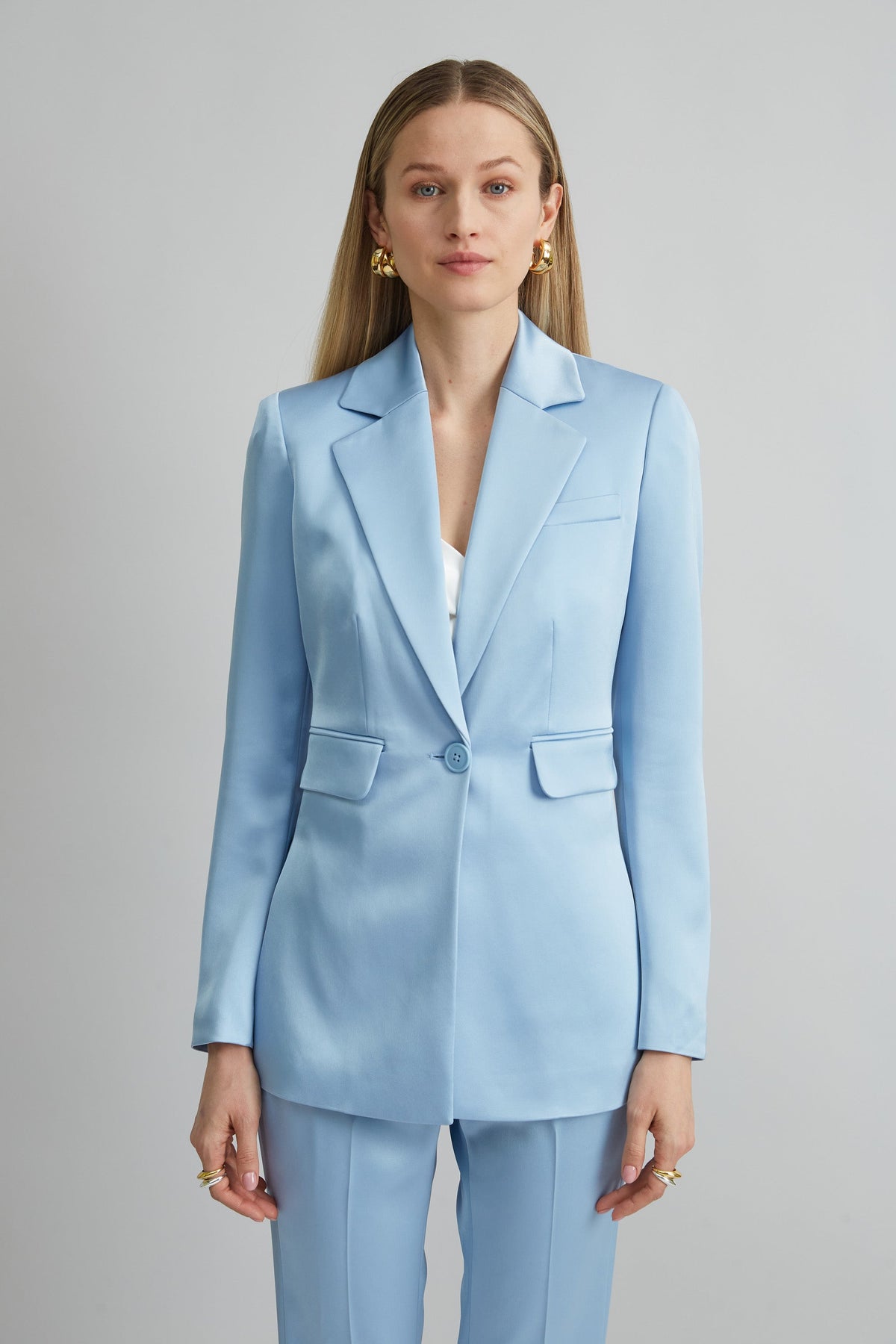 Satin Side Slit Blazer | Elie Tahari MARBLE BLUE
