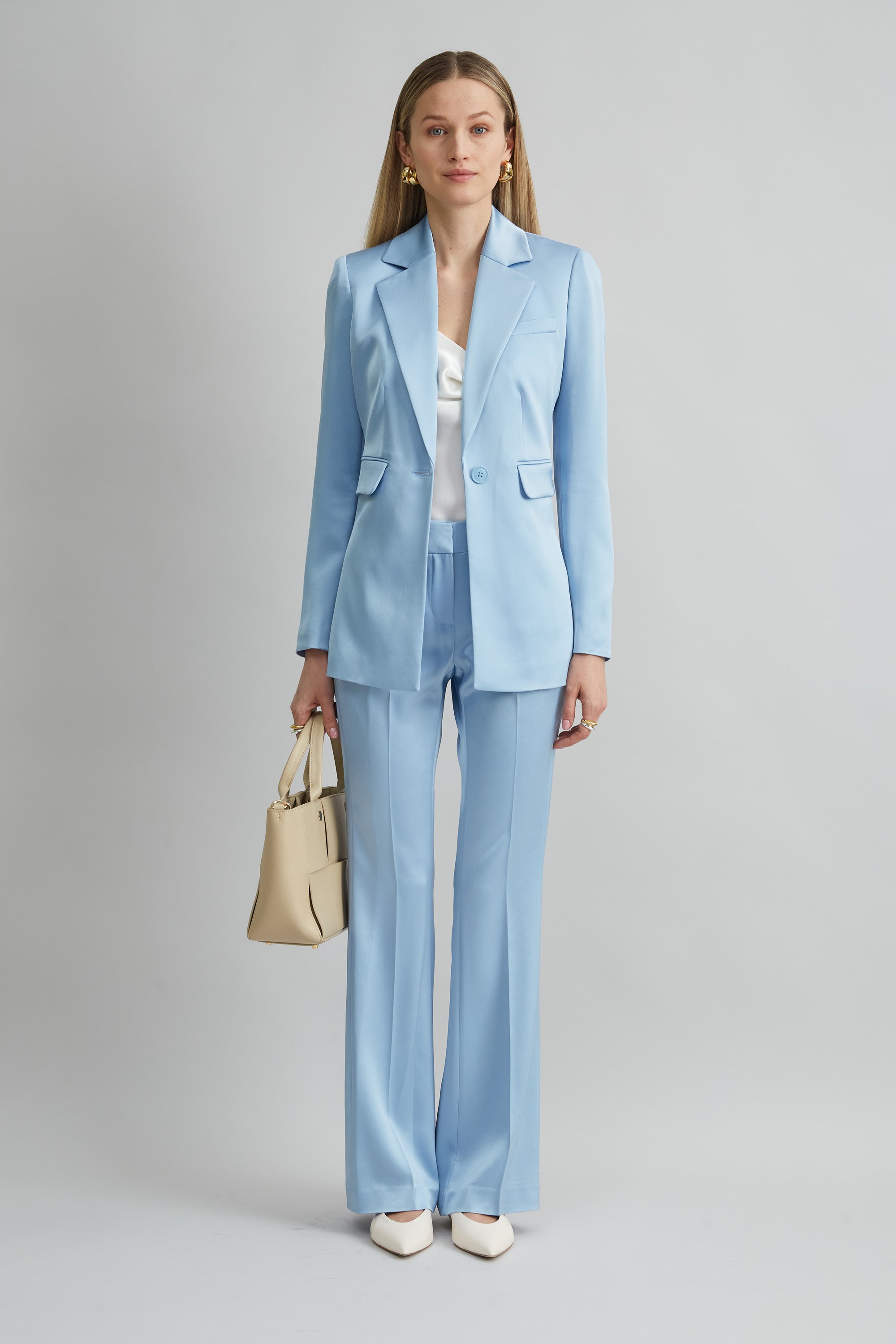 Satin Side Slit Blazer | Elie Tahari MARBLE BLUE