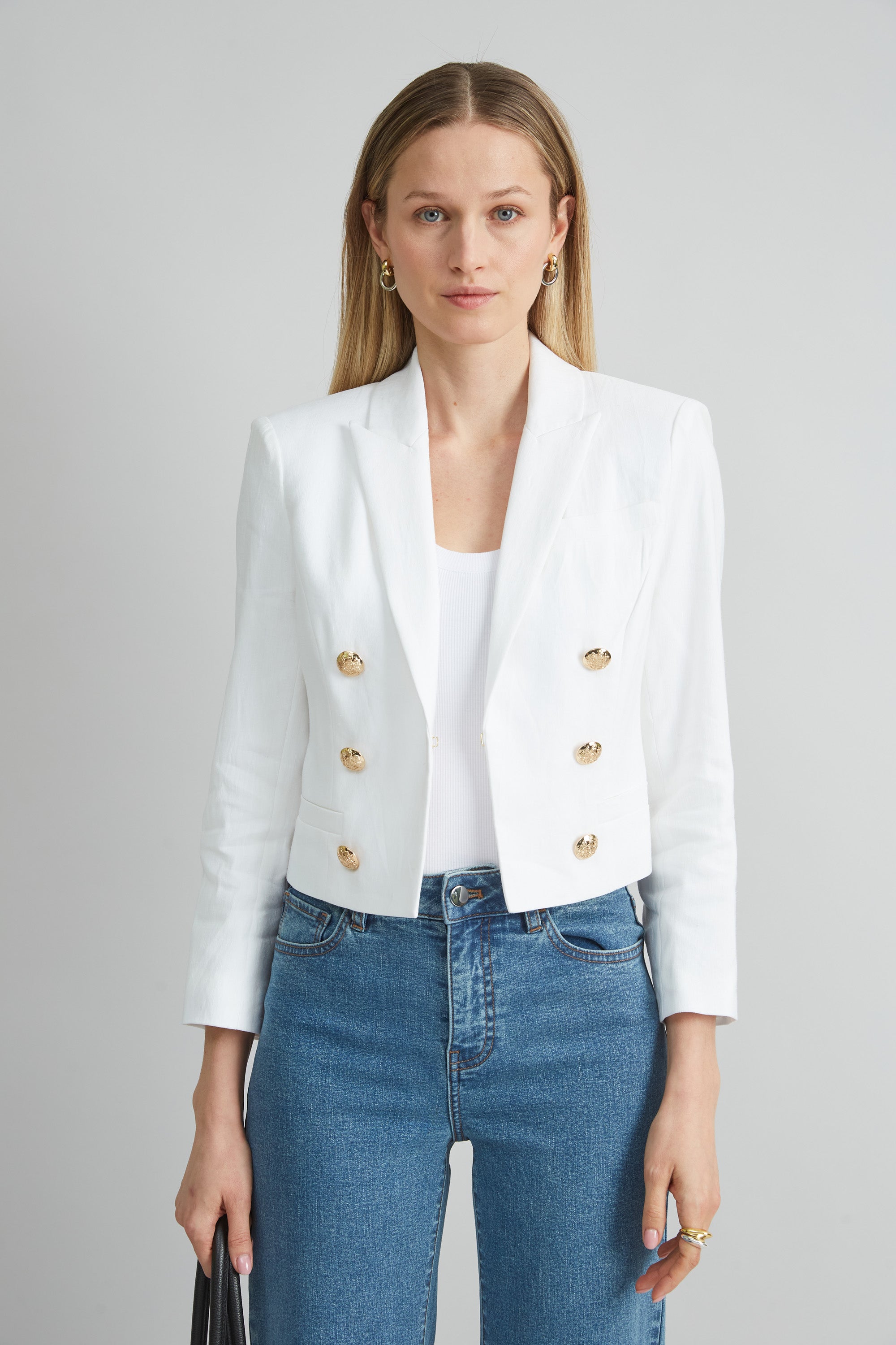 Cropped Linen Jacket | Elie Tahari WHITE